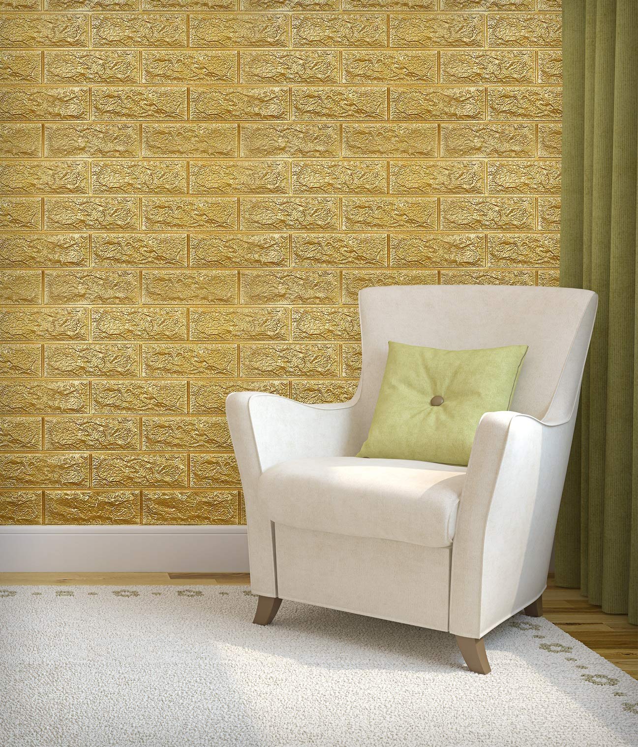SAJAWAT Wall 3D PE Foam Brick Wall Stickers Self Adhesive Wallpaper DIY Wall D�cor, Golden(70 x 70 cm, 5.8 Square Ft per Panel) (5)