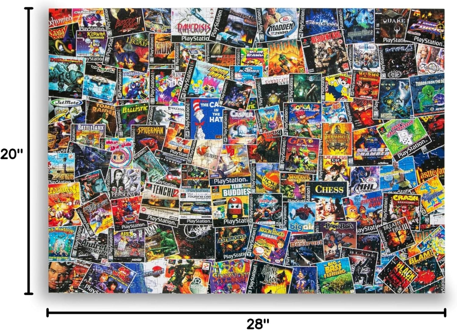 Toynk Video Game Box Collage Puzzle | Jigsaw Puzzle 1000 Pieces for Adults & Kids | Interactive and Fun Brain Teaser for Retro Gaming Enthusiast Featuring Classic PlayStation Box Art | 28x20 Inches