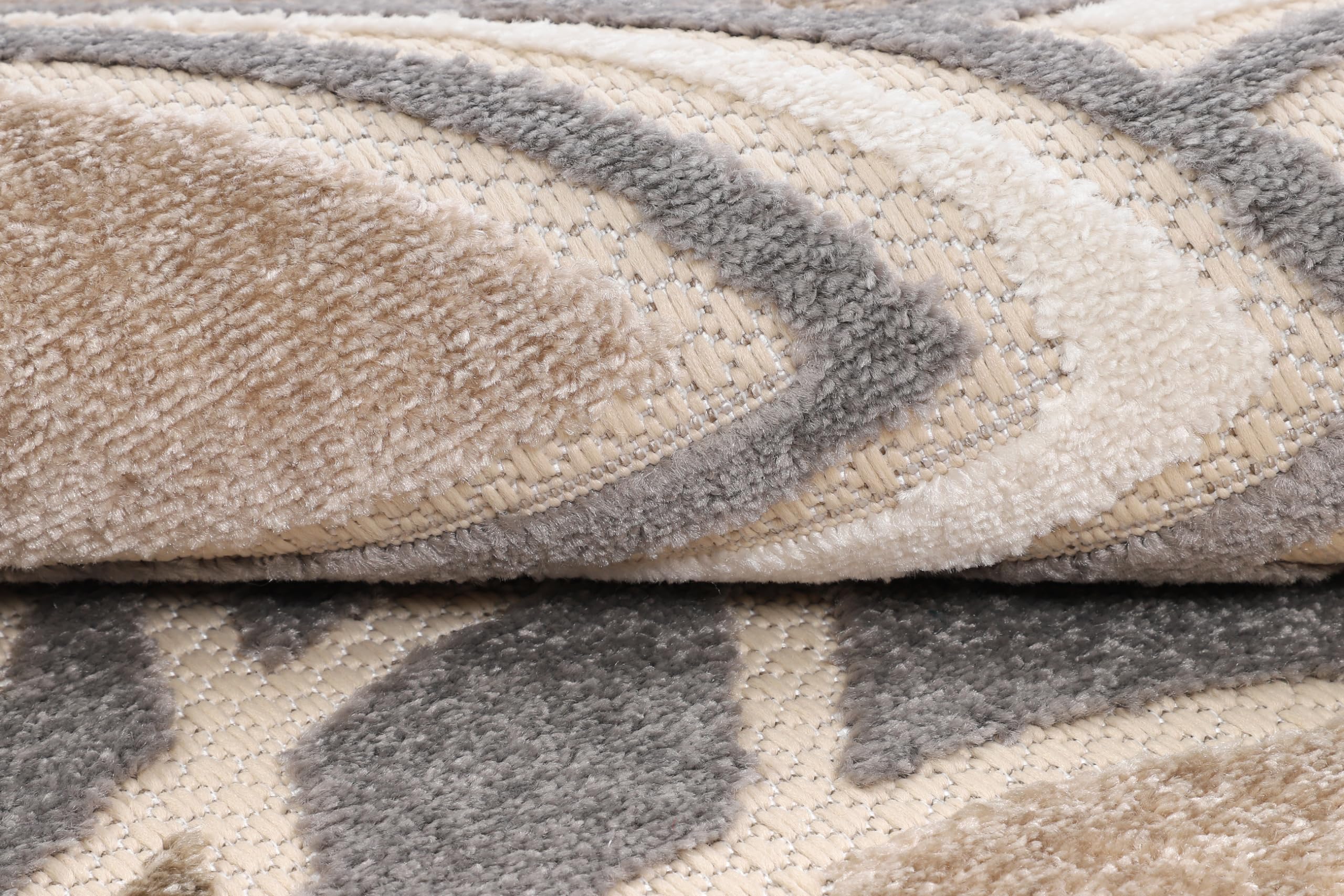 TAPISO Tappeto Rotondo Esterno Interno Pelo Corto Design Moderno Motivo Astratto Floreale 3D Beige Panna 100 x 100 cm