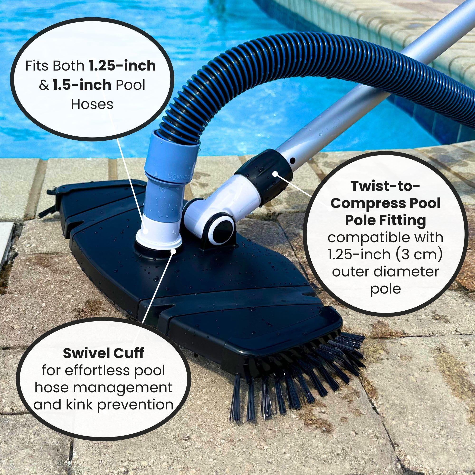 Wessel-Werk ClearWave – Tête d'aspiration professionnelle pour piscine avec poteau télescopique de 1,2 m à 2,7 m (tête d'aspiration rectangulaire pour piscine)