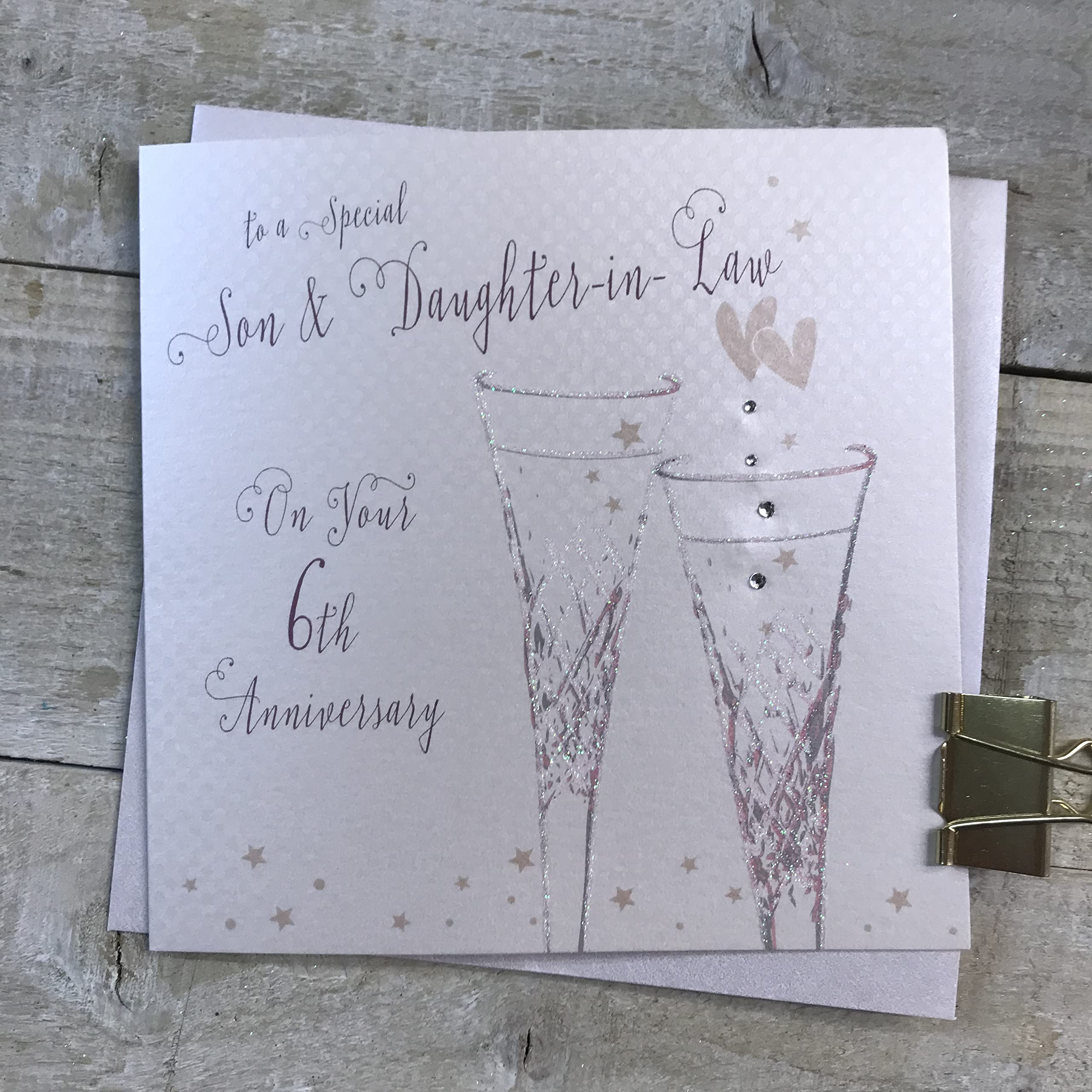 WHITE COTTON CARDS Son & Daughter in Law 6th Iron Wedding Anniversary Flutes