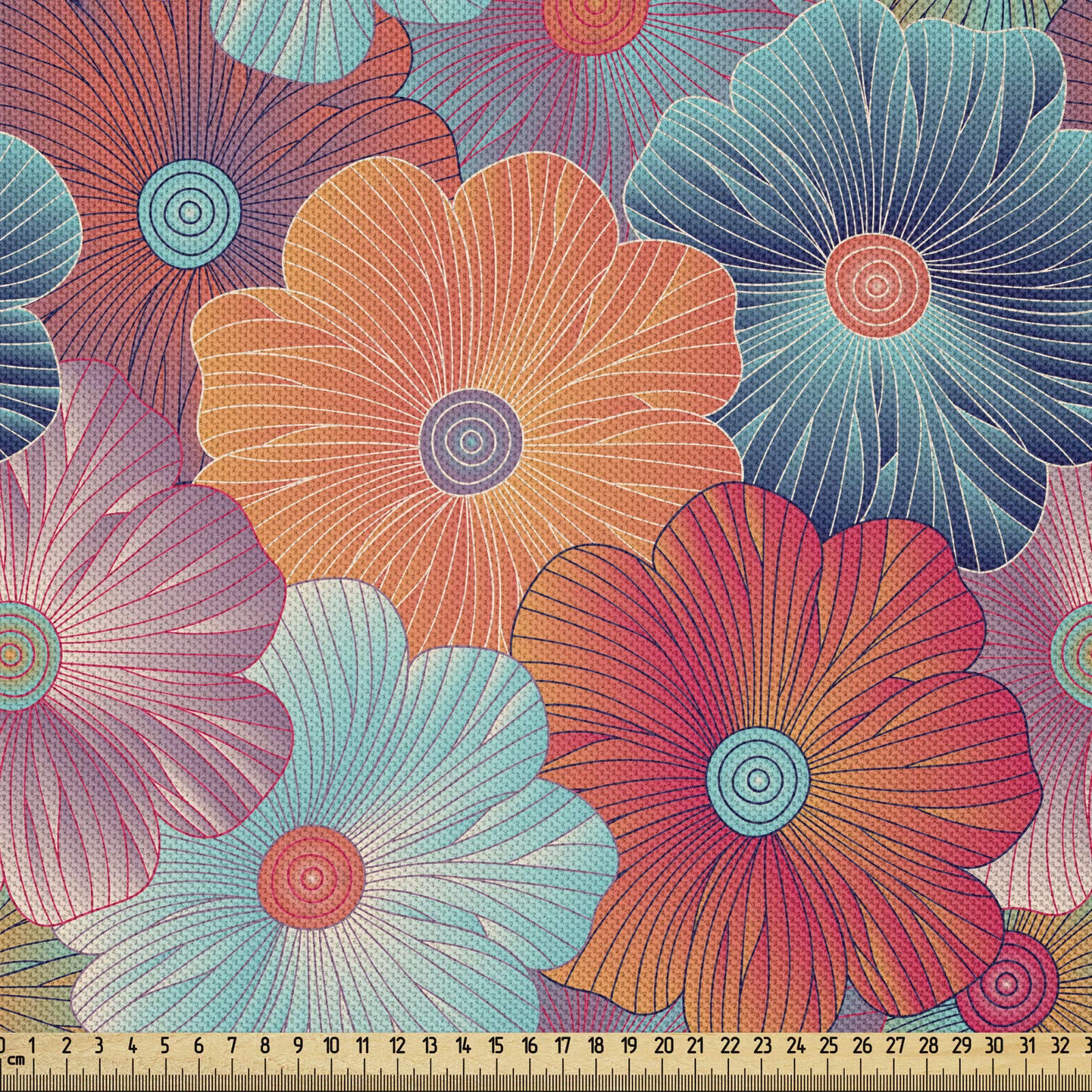 ABAKUHAUS Floral Fabric by The Yard, Repeating Pattern Overlapped Flower Petals in Various Pastel Colors Graphic Image, Fabric for Upholstery and Home Decor Accents,2M (148x200cm), Multicolor