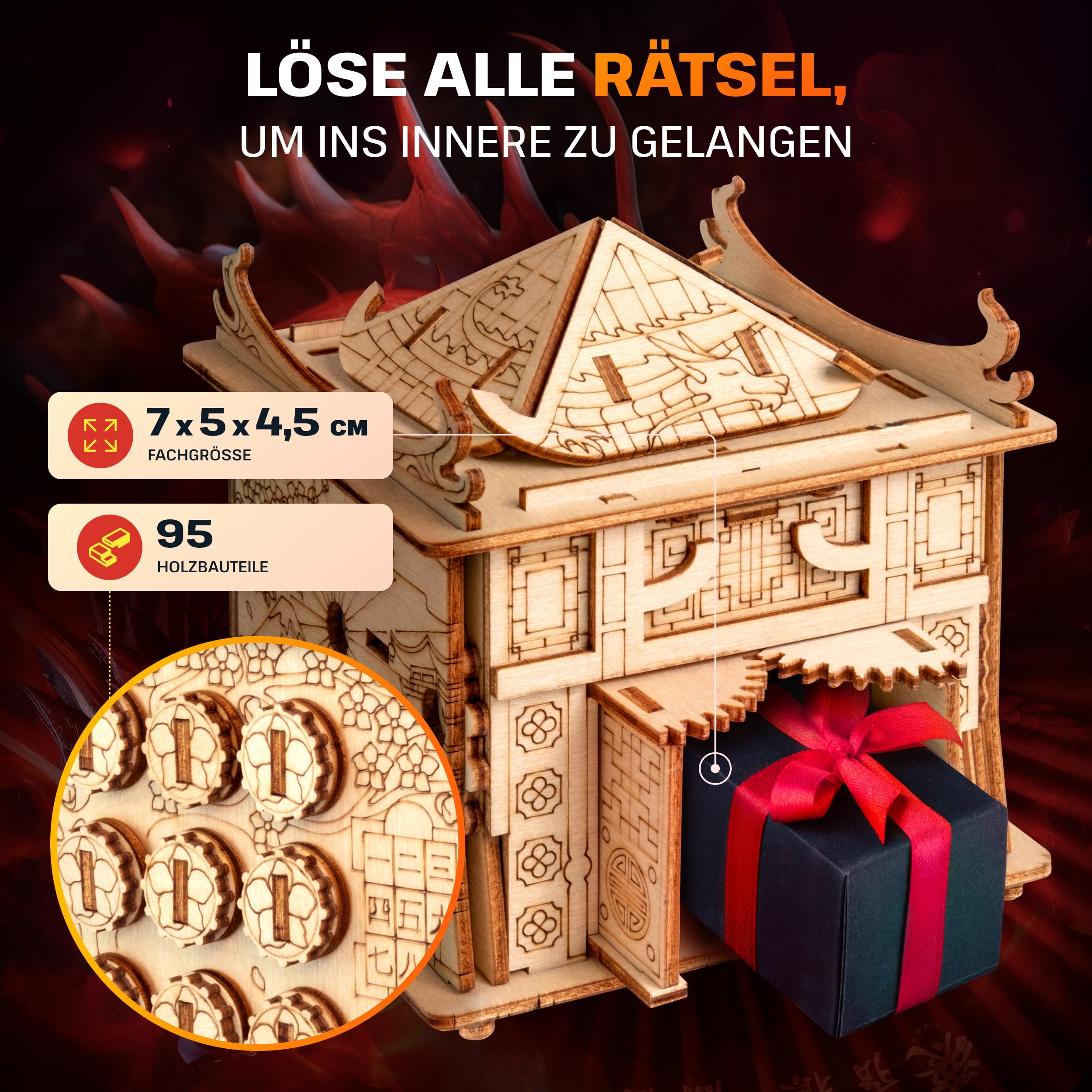 ESC Welt House of Dragon - Escape Room Spiel - Geschenke für Männer und Frauen - 3D Puzzle Box Spiele aus Holz für Erwachsene und Kinder - Holzpuzzle Erwachsene - Knobelspiel für Familie
