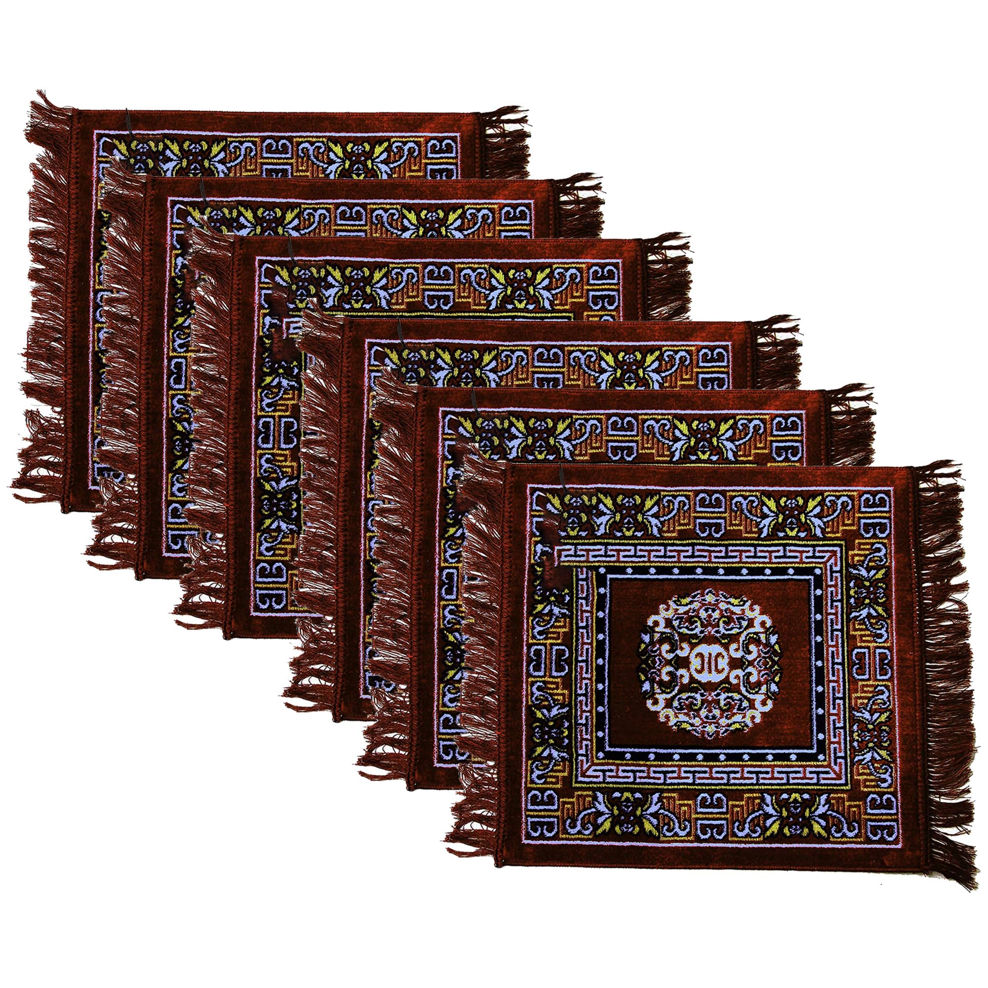 Kuber Industries Pack of 6 Velvet Prayer Rectangular Mat|Square Shape & Soft Velvet Material|Meditation Mat|Multipurpose Velvet Rug Mat|Size 60 X 60 Cm|(Brown)