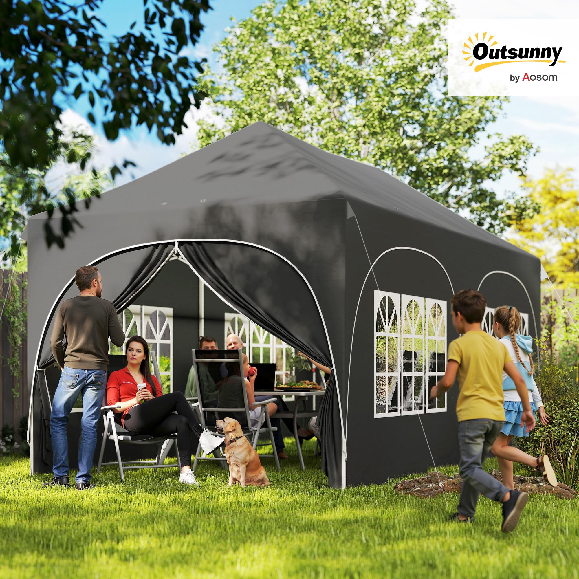 Outsunny Tonnelle Pliante 3x6m Imperméable Anti-UV 6 Parois 6 Sacs Gris