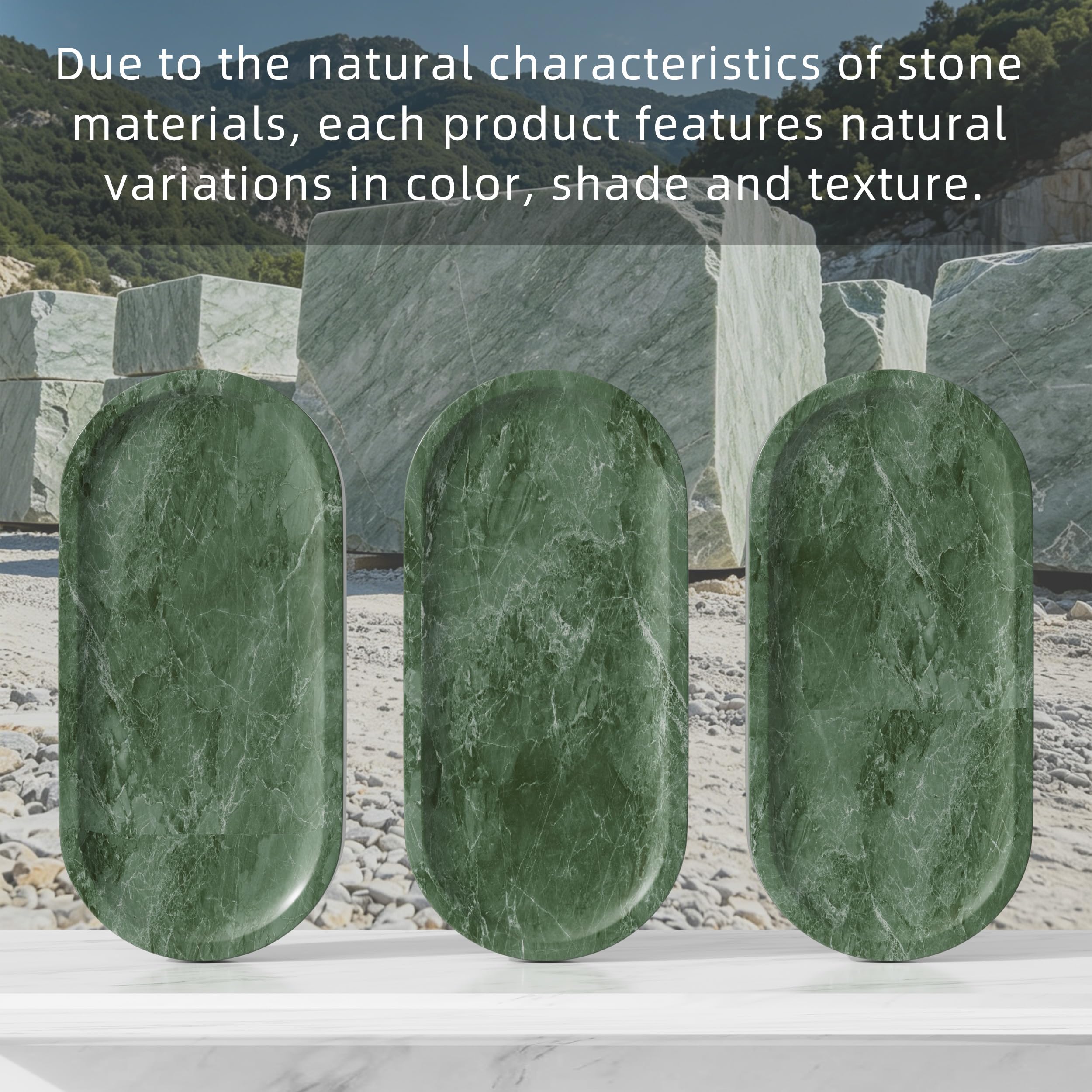 Bandejas para Cosméticos de Mármol Natural,25x12x1.8cm,Verde | Bandejas Decorativas con Almohadilla Antideslizante,Bandeja Organizadora para tocador con Texturas únicas,para Perfumes,Jabón