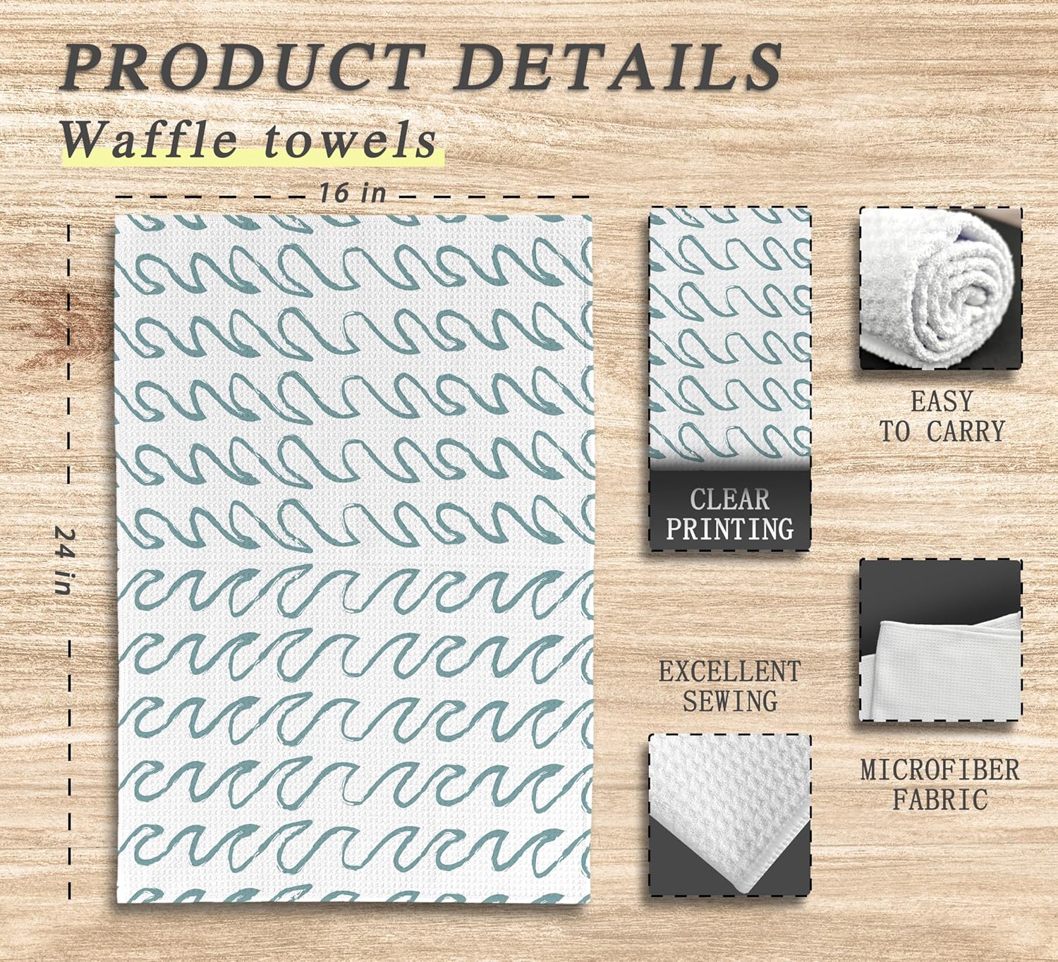 Summer Beach Ocean Sea Waves Kitchen Dish Towels Dishcloth 16x24 Inches,Rustic Beach House Decorative Absorbent Hand Tea Bathroom Towels,Ocean Lover Gifts,Sailor Gift (Pack of 2)