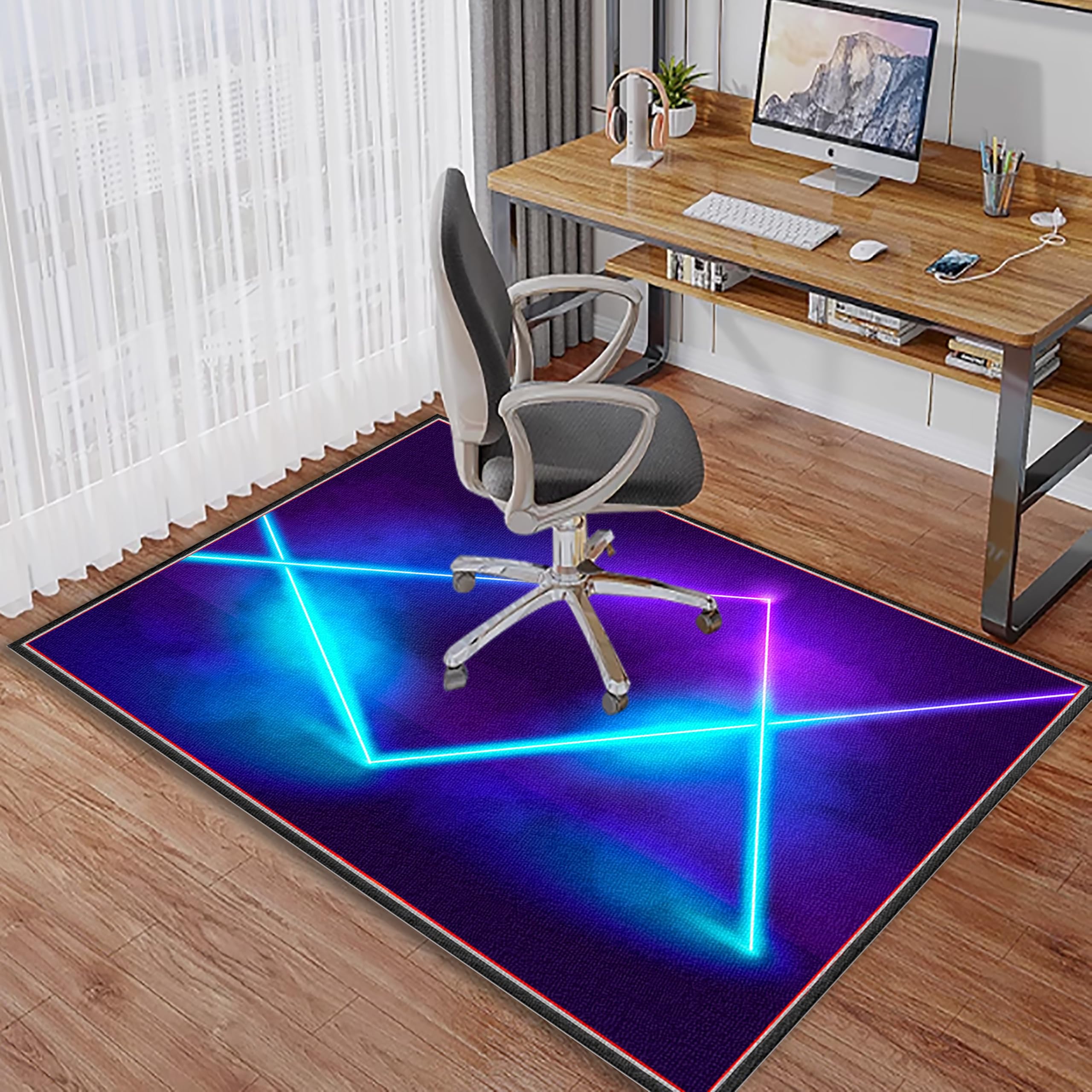 Tappeto Antiscivolo Per Sedia Ufficio E Gaming, 90x100 Cm, Fondo In TPR, Spessore 4.2 Mm, In Poliestere, Per Pavimenti Duri E Moquette