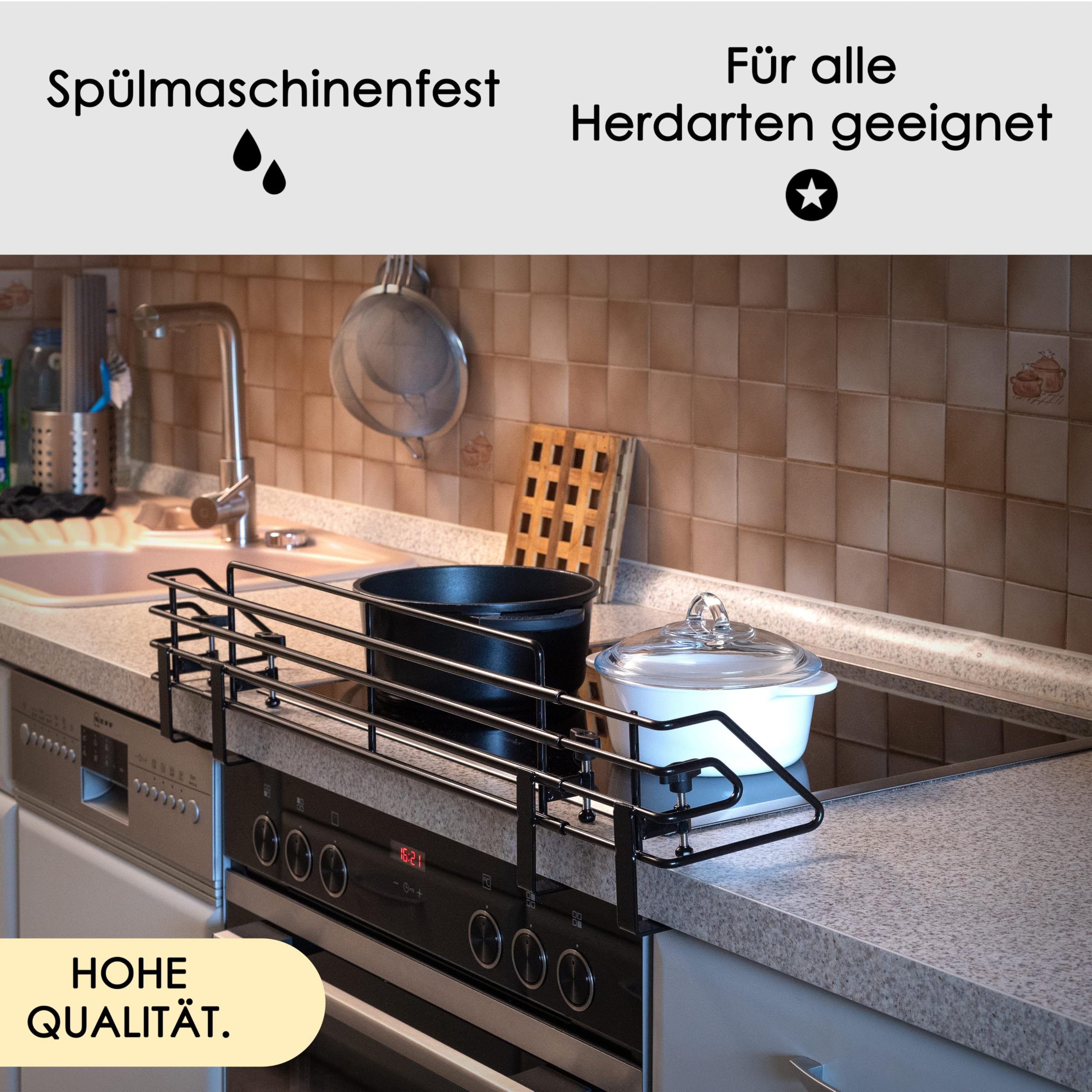 Hanseküche Barrière de protection extensible pour cuisinière 64-110 cm réglable sécurité enfant