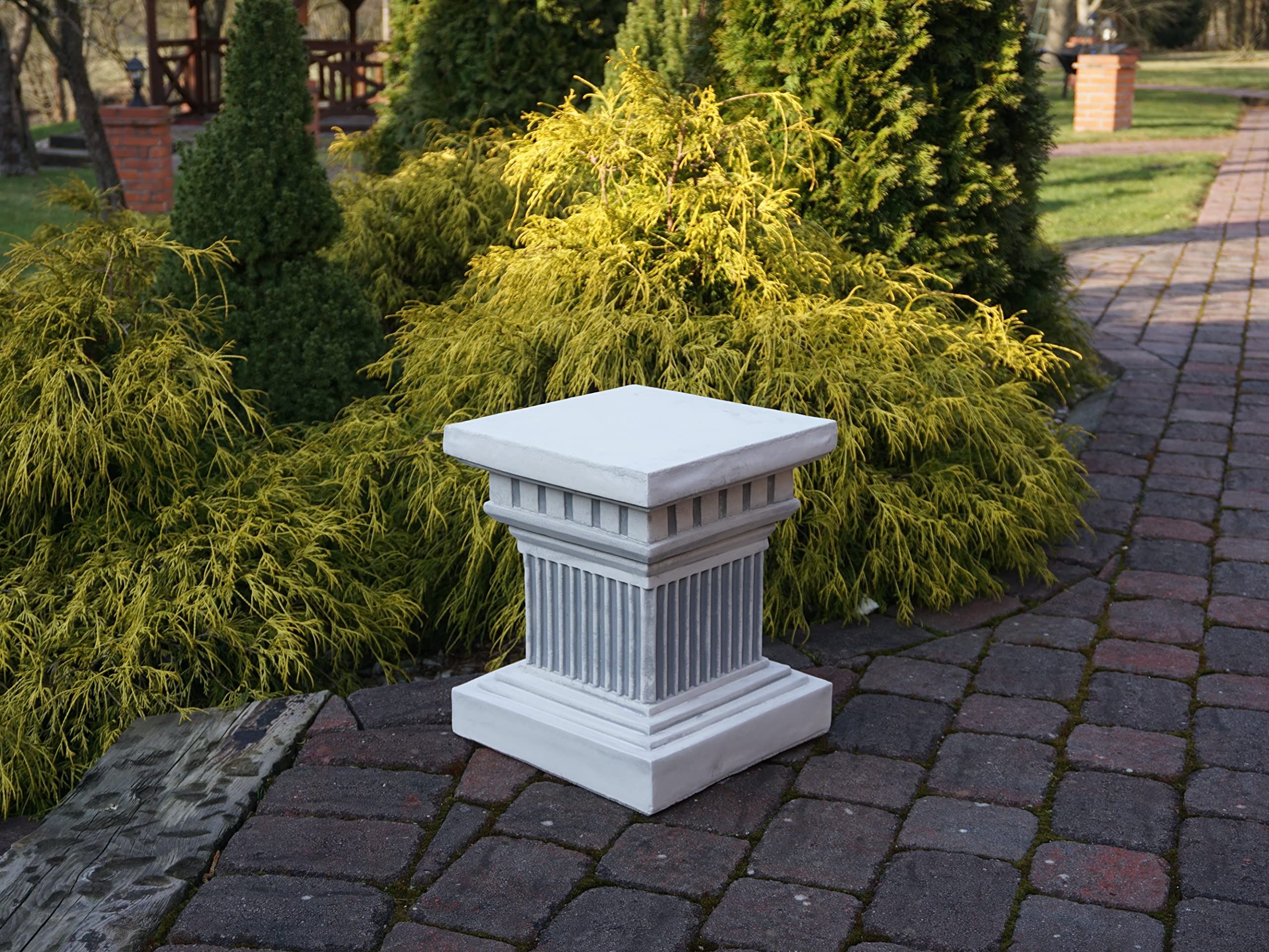 gartendekoparadies.de Socle carré, socle en pierre, H 42 cm, surface au sol 35 x 35 cm, 74 kg, gris, résistant au gel en fonte de pierre, pour extérieur