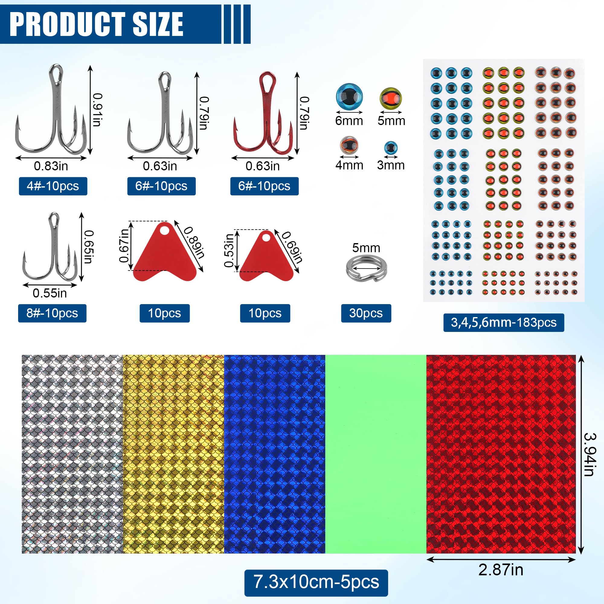 Kit de fabrication de leurres de pêche non peints - Leurres vierges - Avec hameçons triples - Anneaux fendus - Autocollants pour faire vos propres leurres de pêche