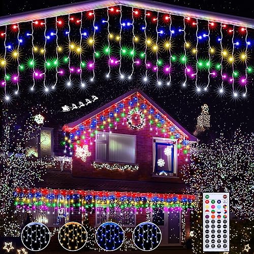 Lomotech Luces de carámbano RGB de 35 pies que cambian de color, luces de Navidad impermeables con control remoto para vacaciones, bodas, fiestas,