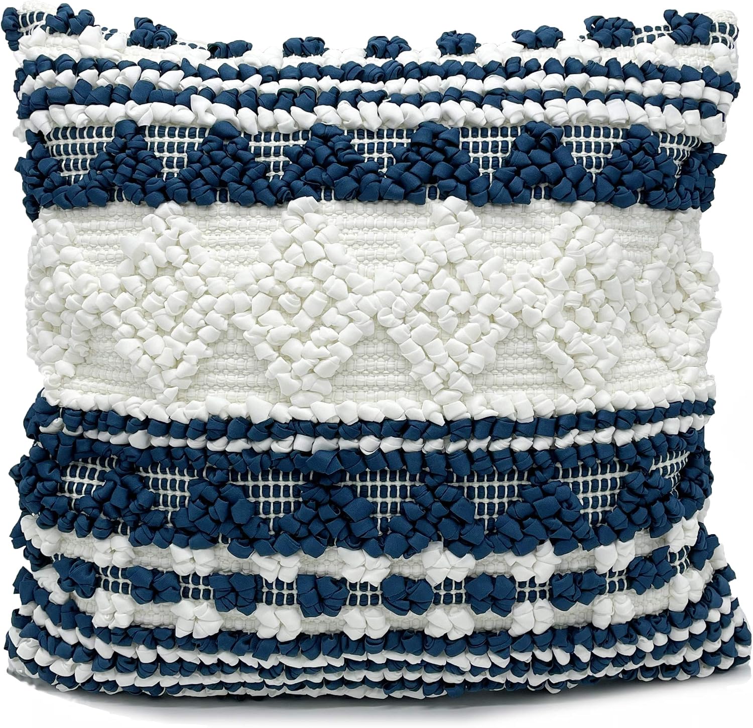 Fennco Styles Handmade Geometric Cotton Blend Decorative Throw Pillow Cover 18" W x 18" L - Blue Woven Pillow Case for Home, Couch, Bedroom, Office and Boho Décor