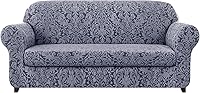 Vista 12 de SUBRTEX Fundas para sofá de 2 piezas, diseño de damasco jacquard de 3 plazas con cojín de asiento, fundas elásticas para sofá, protector de muebles
