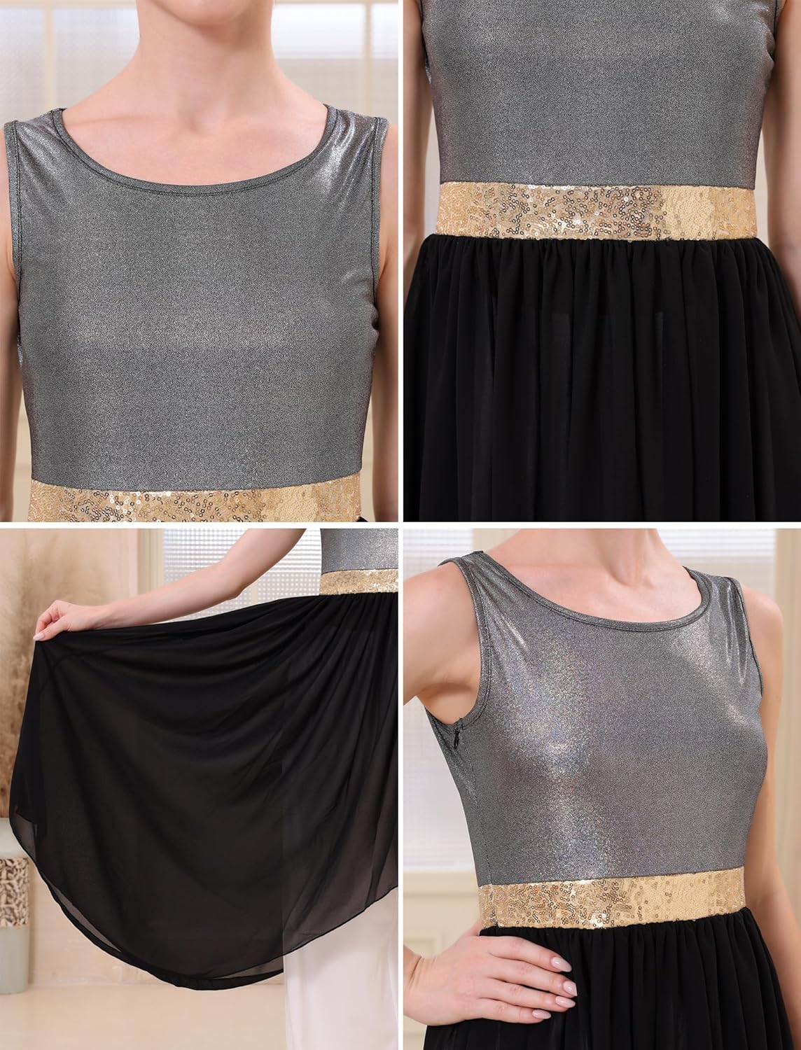 AFAVOM Praise Dance Dresses for Women Metallic Asymmetric Overlay Dress + Pants Worship Liturgical Dancewear Lyrical Costume - Image 7