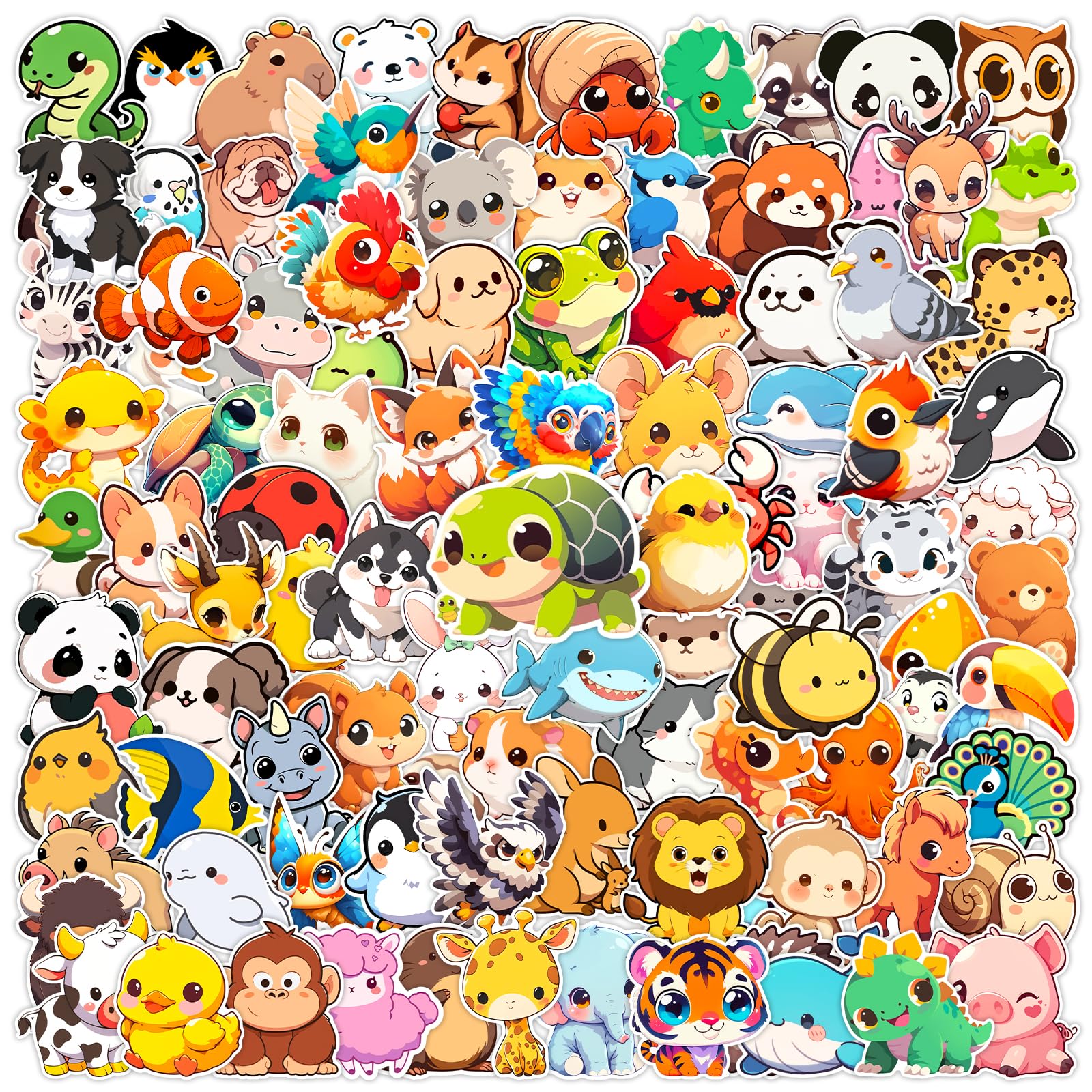 100 Pcs Chibi Cute Animal Stickers for Teens Adults Kids, Waterproof Vinyl Decal Pack for Water Bottle, Kawaii Cartoon Animal Sticker for Laptop,