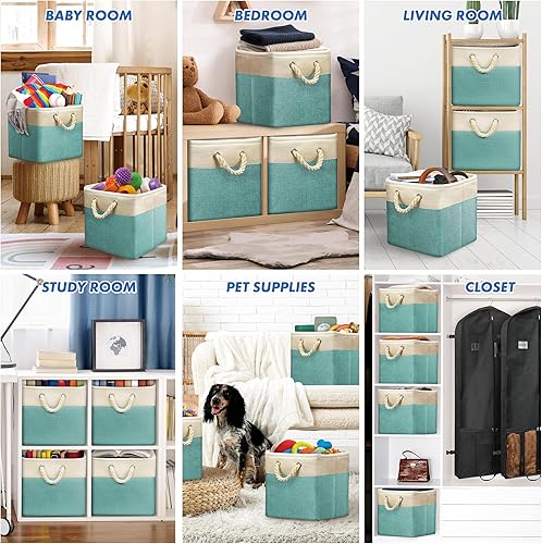 Miniatura 87 de Simple Houseware Contenedor grande de tela de almacenamiento, 14.4 x 10 pulgadas con asas, paquete de 3, organizador plegable para armario y Gris