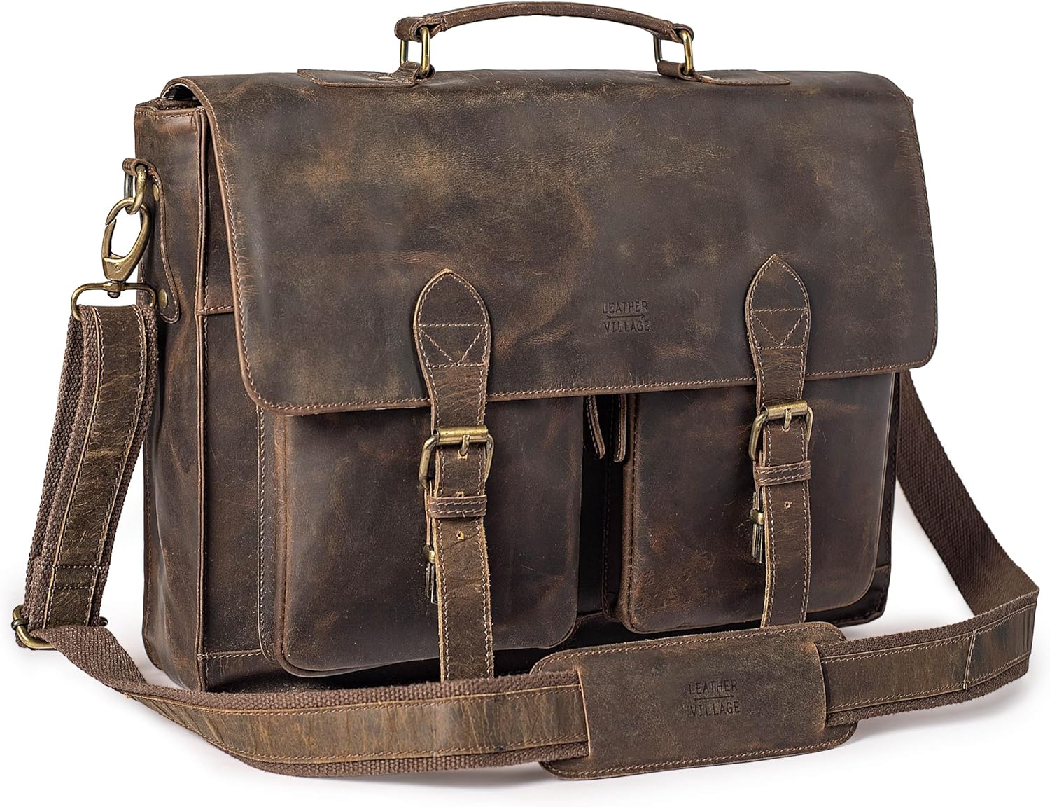LEATHER VILLAGE Briefcase Leather Messenger Bag for Men-16'' Handmade Vintage Laptop Satchel Crossbody Bag for Work/Travel