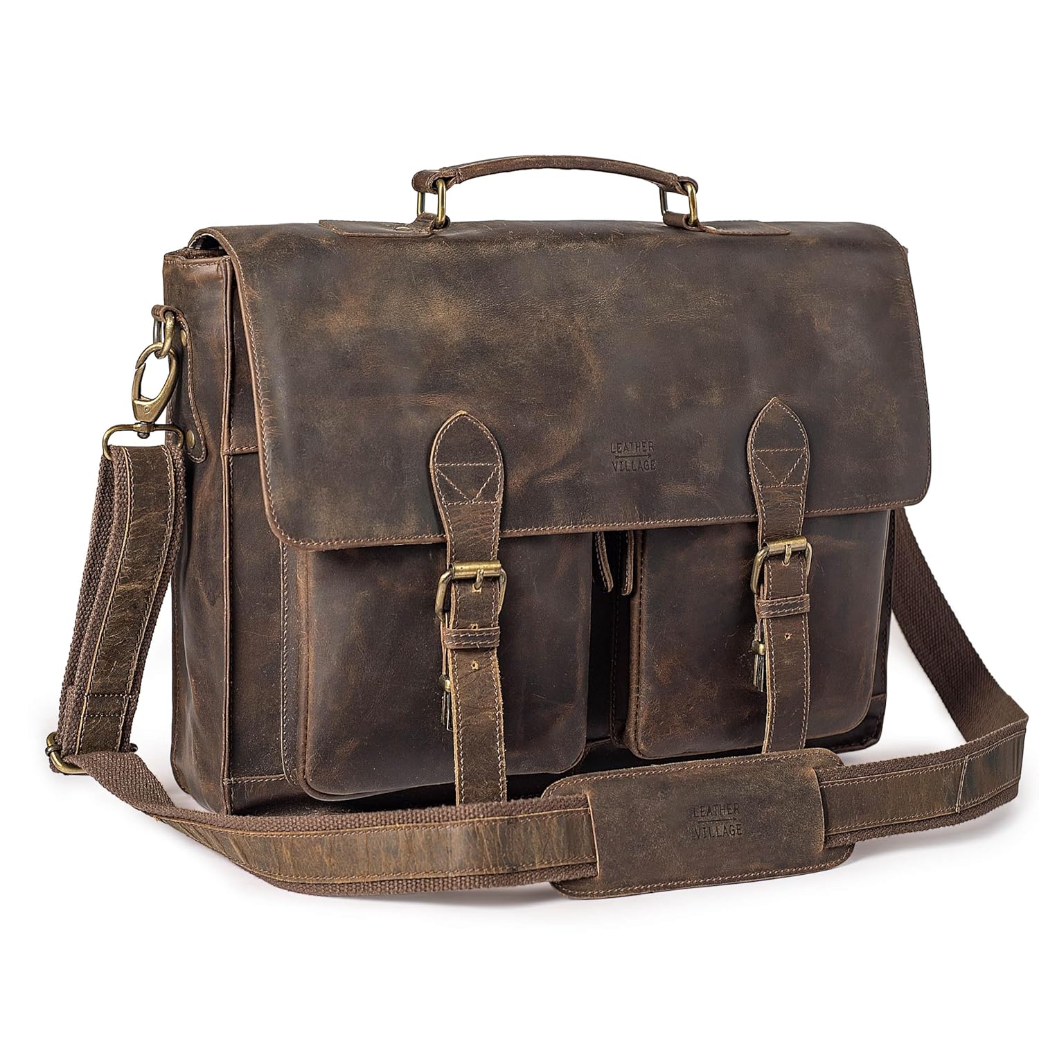 LEATHER VILLAGE Briefcase Leather Messenger Bag for Men-16 Handmade Vintage Laptop Satchel Crossbody Bag for Work Travel