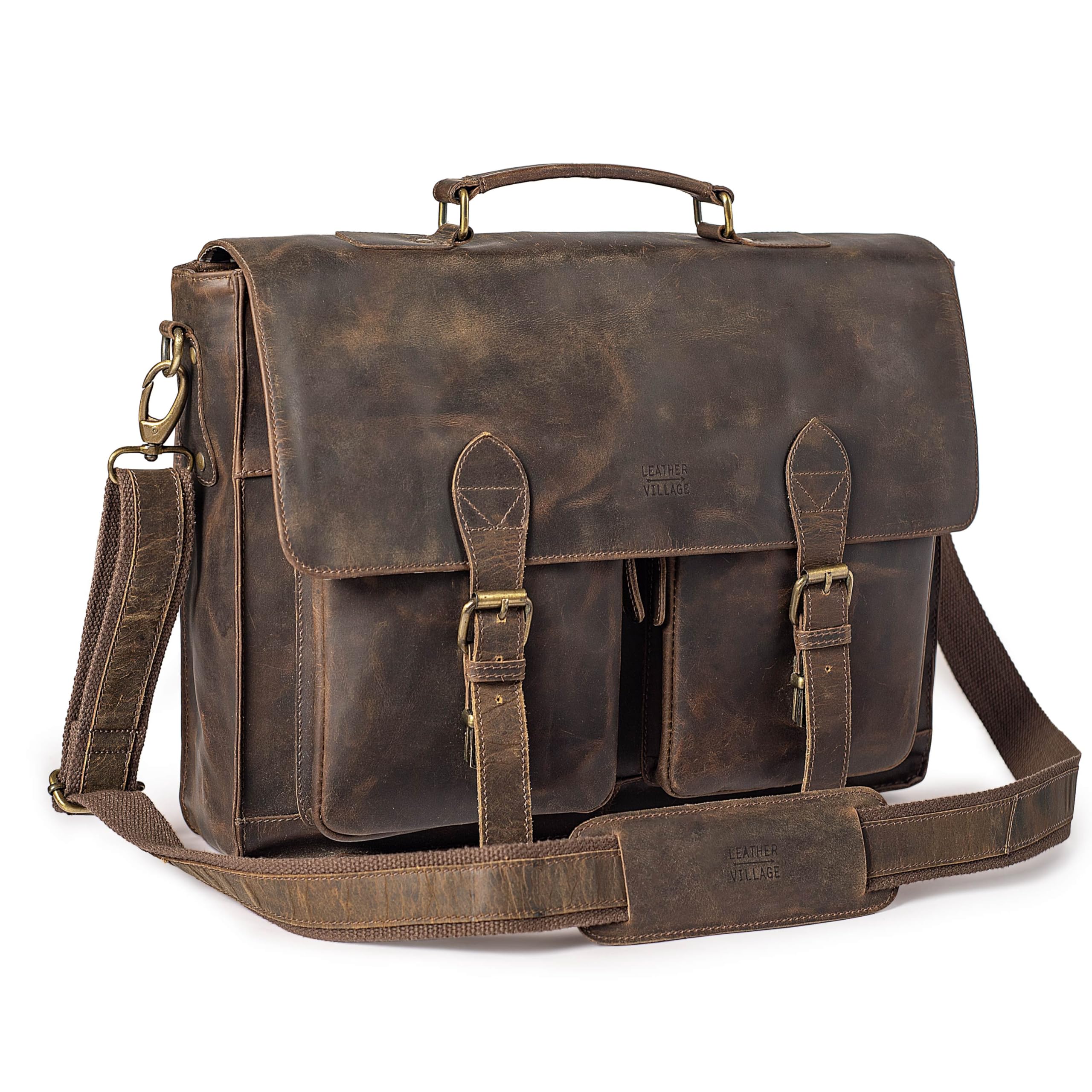 LEATHER VILLAGE Briefcase Leather Messenger Bag for Men-16 Handmade Vintage Laptop Satchel Crossbody Bag for Work Travel