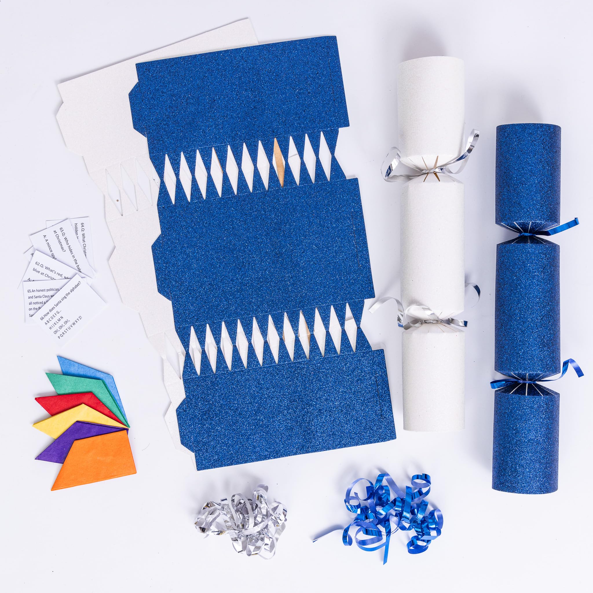 evelay 12 Make Your Own Christmas Cracker Kit DIY Navy & White Glitter Crackers Hats Snaps Jokes (Navy, White)