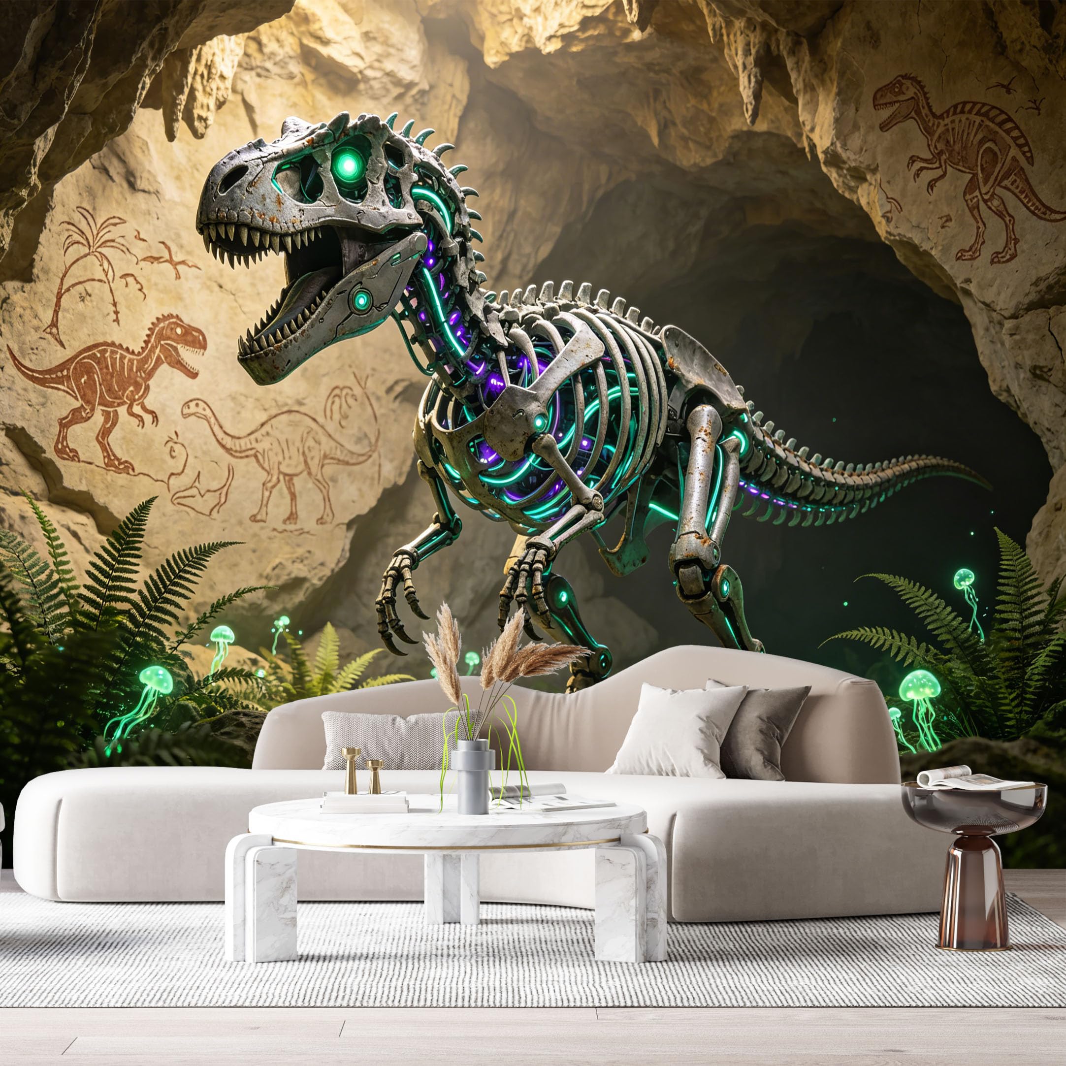 Custom Size Wall Mural Beast Mech SciFi Robot Cave Futuristic Metal Beast Neon Cyberpunk Style SelfAdhesive Art Prints Removable Wallpaper Esports Game Room Studio