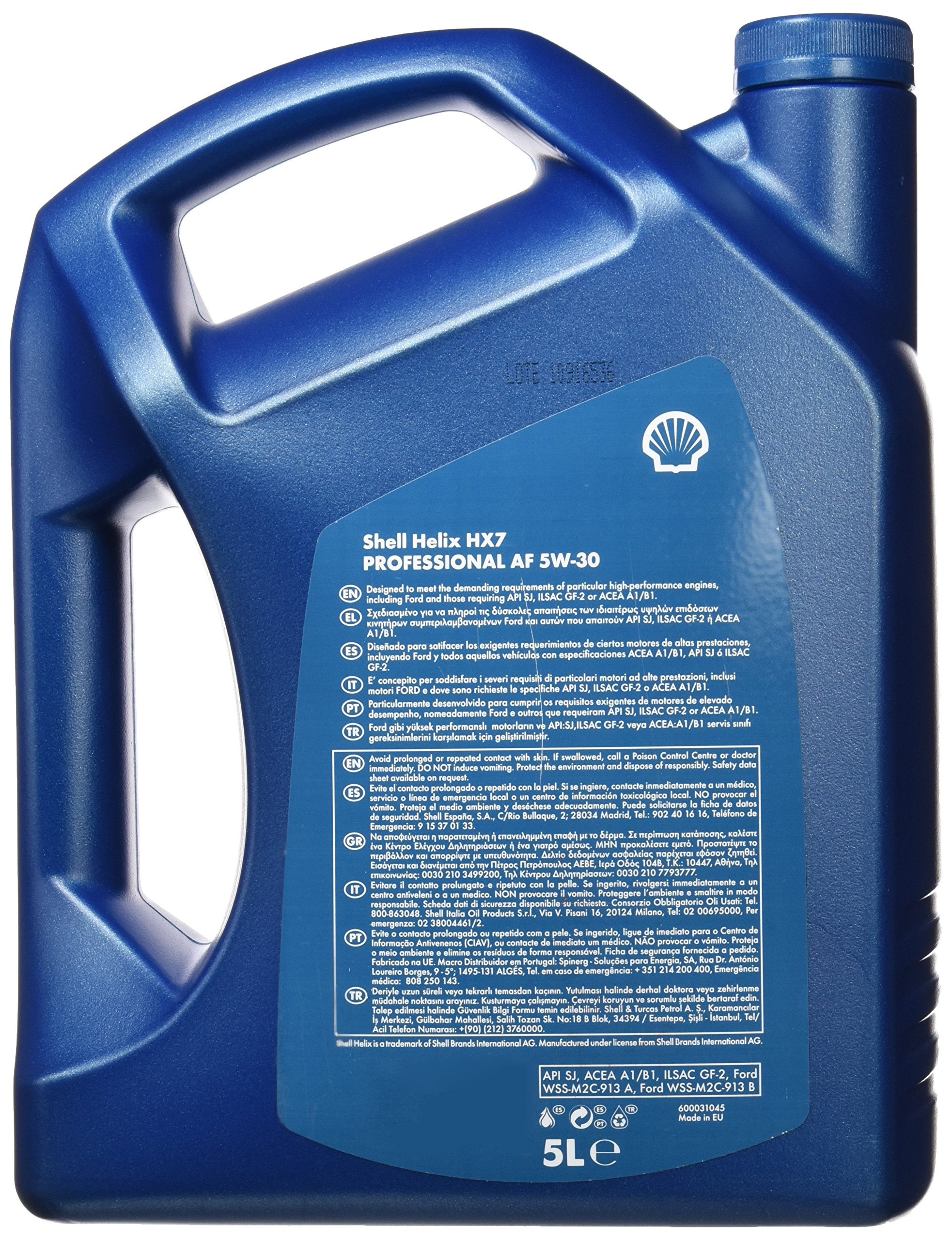 SHELL Aceite de motor 5W-30 Helix Aceite sintetico ACEA A1/B1 API SJ HX7 Professional AF 5L Compatible con FORD Fiesta Mk6 Hatchback CB1, CCN, JA8, JR8 MONDEO IV Turnier BA7, NISSAN Qashqai II J11