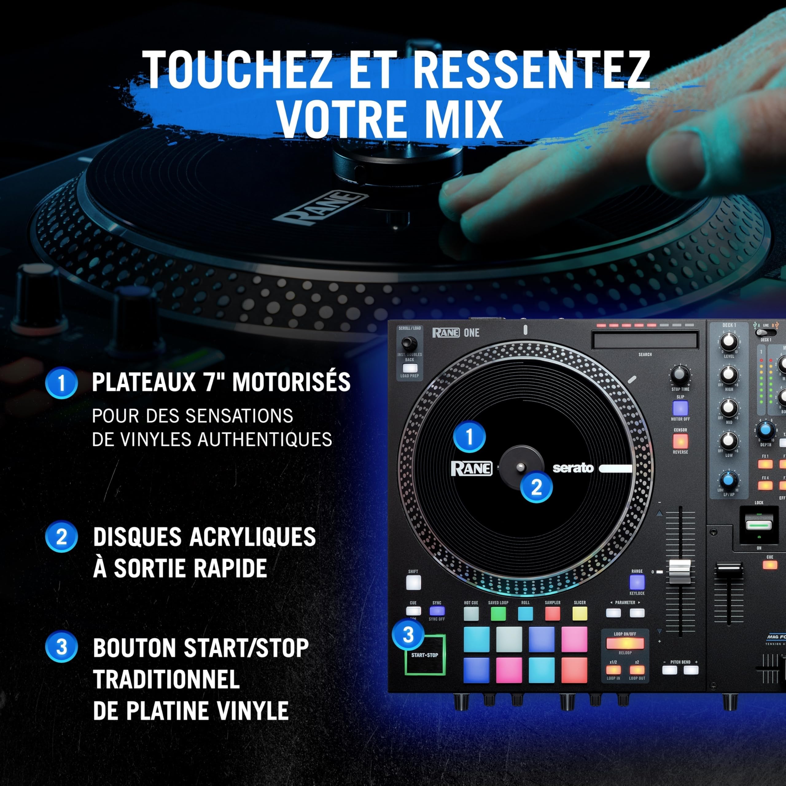 RANE ONE Set DJ et Controleur DJ Complet Pour Serato DJ avec Mixeur DJ Intégré, Plateaux Motorisés et Serato DJ Pro Inclus
