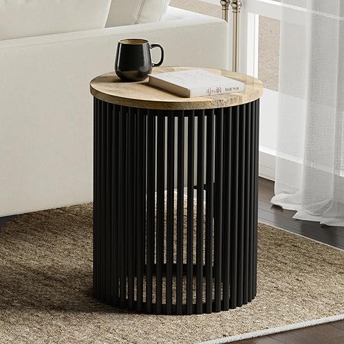 Miniatura 11 de SIMPLIHOME Demy - Mesa auxiliar redonda de metal sólido de 18 pulgadas de ancho con parte superior de mármol genuino blanco y base de metal negro,