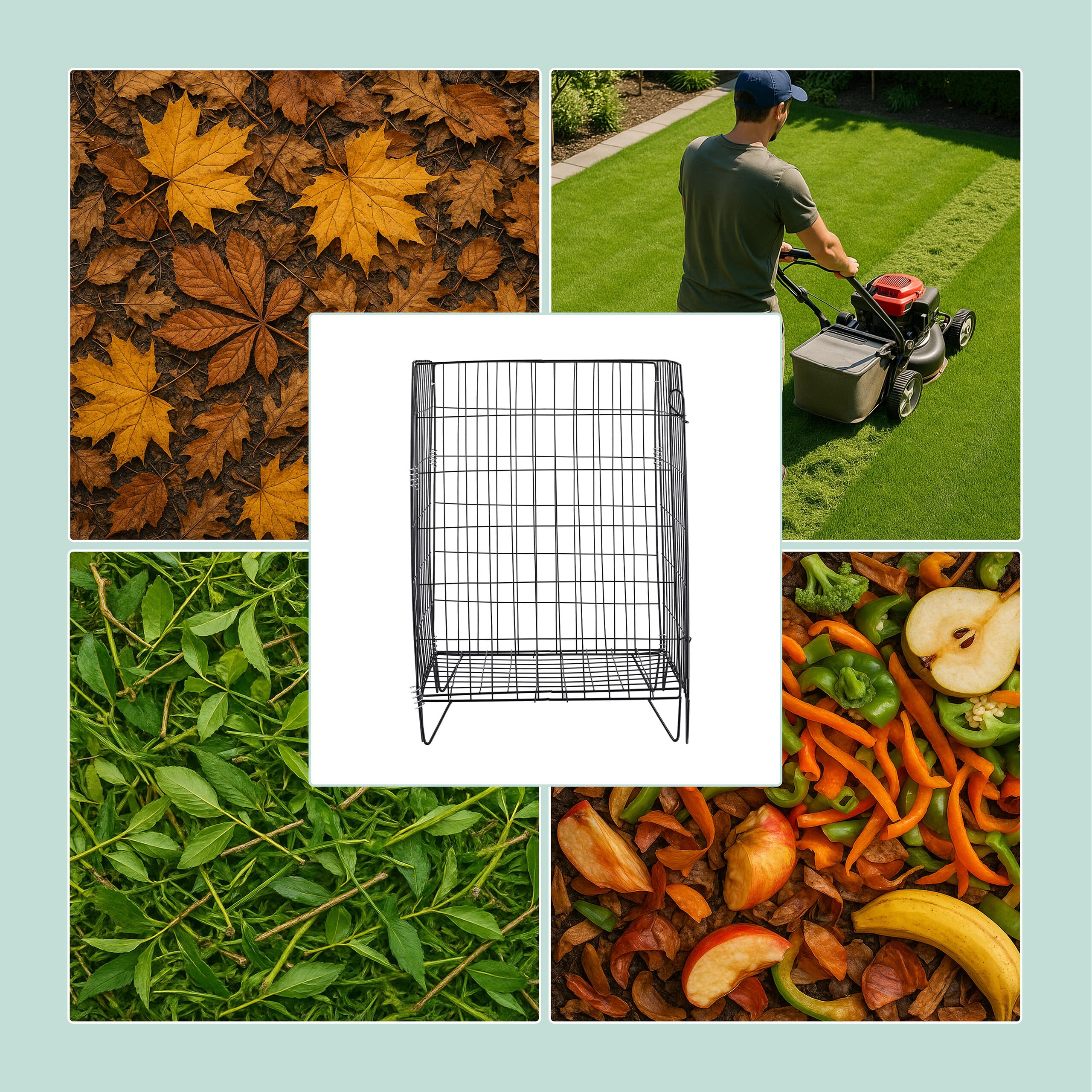 Relaxdays Compostiera in Metallo, Set da 2, per Compost da Giardino, Cesta per Foglie e Fogliame, 68 x 46 x 46 cm, Nero
