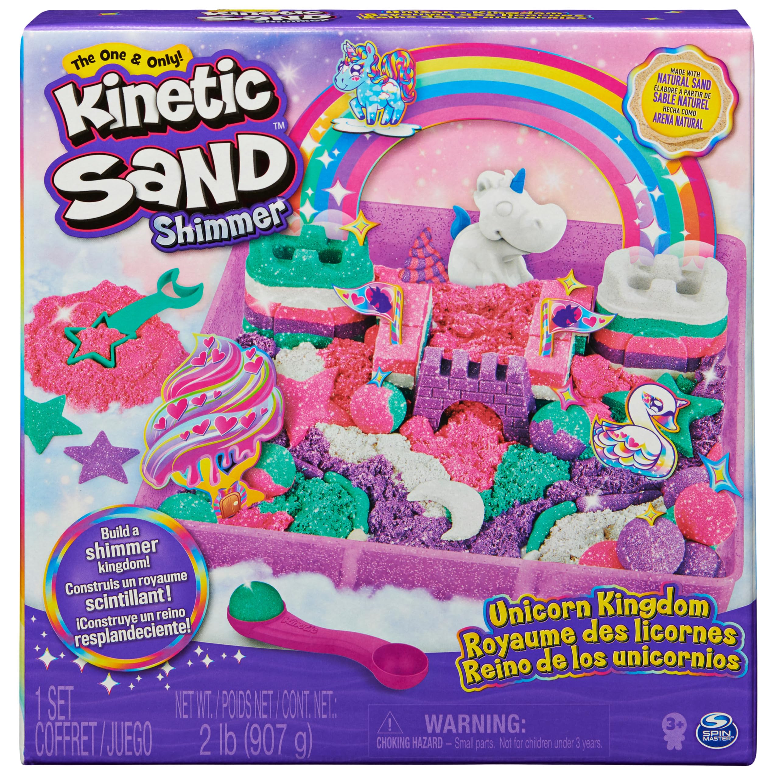 Kinetic Sand Magic Sand - Kingdom of the Unicorns 907 g + 8 Moulds - Create Different Hypnotizing Shapes with This Magical and Colourful Sand Like Modelling Clay - Children's Toy 3 Years and Above