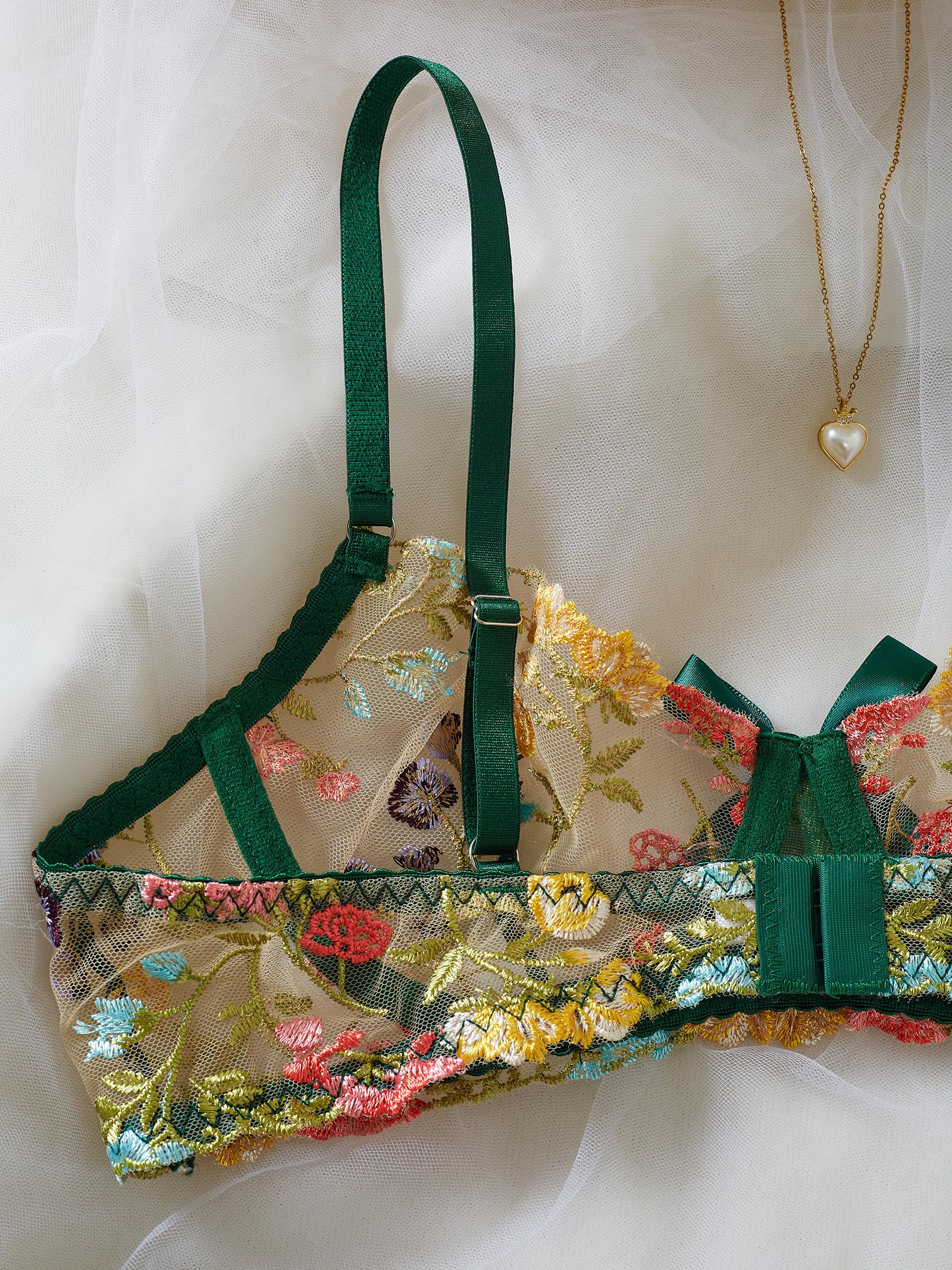 Aimedalis Sexy Floral Embroidered Flower Mesh Underwire Push Up Lingerie Set