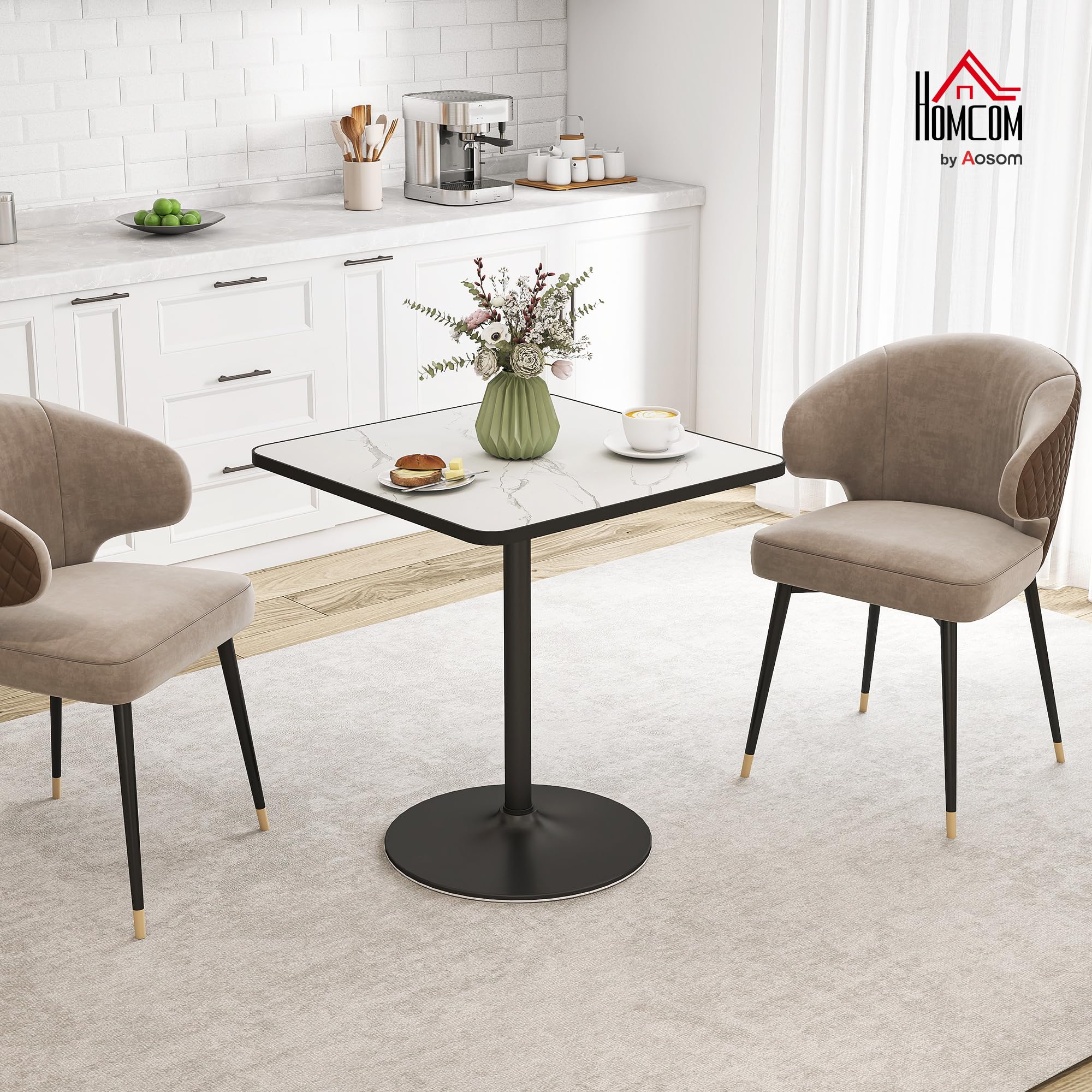 HOMCOM Table à Manger Table de Cuisine 4 per. Base Ronde 70 x 70 cm Blanc