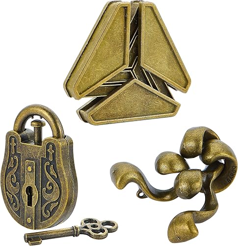 Rompecabezas de rompecabezas - 3 piezas de rompecabezas de metal, juego de rompecabezas de metal fundido, juguetes de desbloqueo, caja de