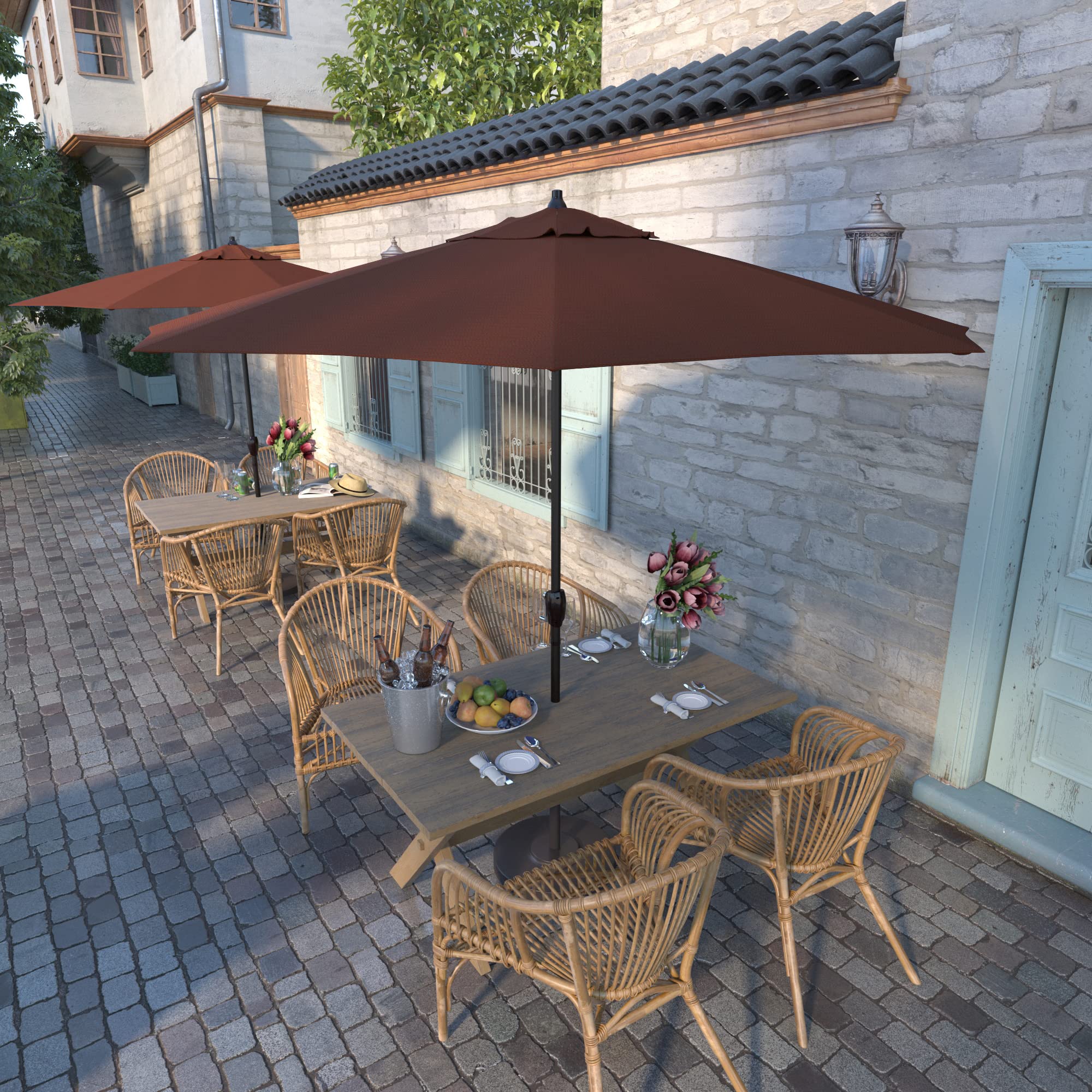 California Umbrella 9' Round Aluminum Outdoor Deck, Pool or Patio Umbrella, Crank Lift, Auto Tilt, Bronze Pole, Terracotta Olefin : Clothing, Shoes & Jewelry