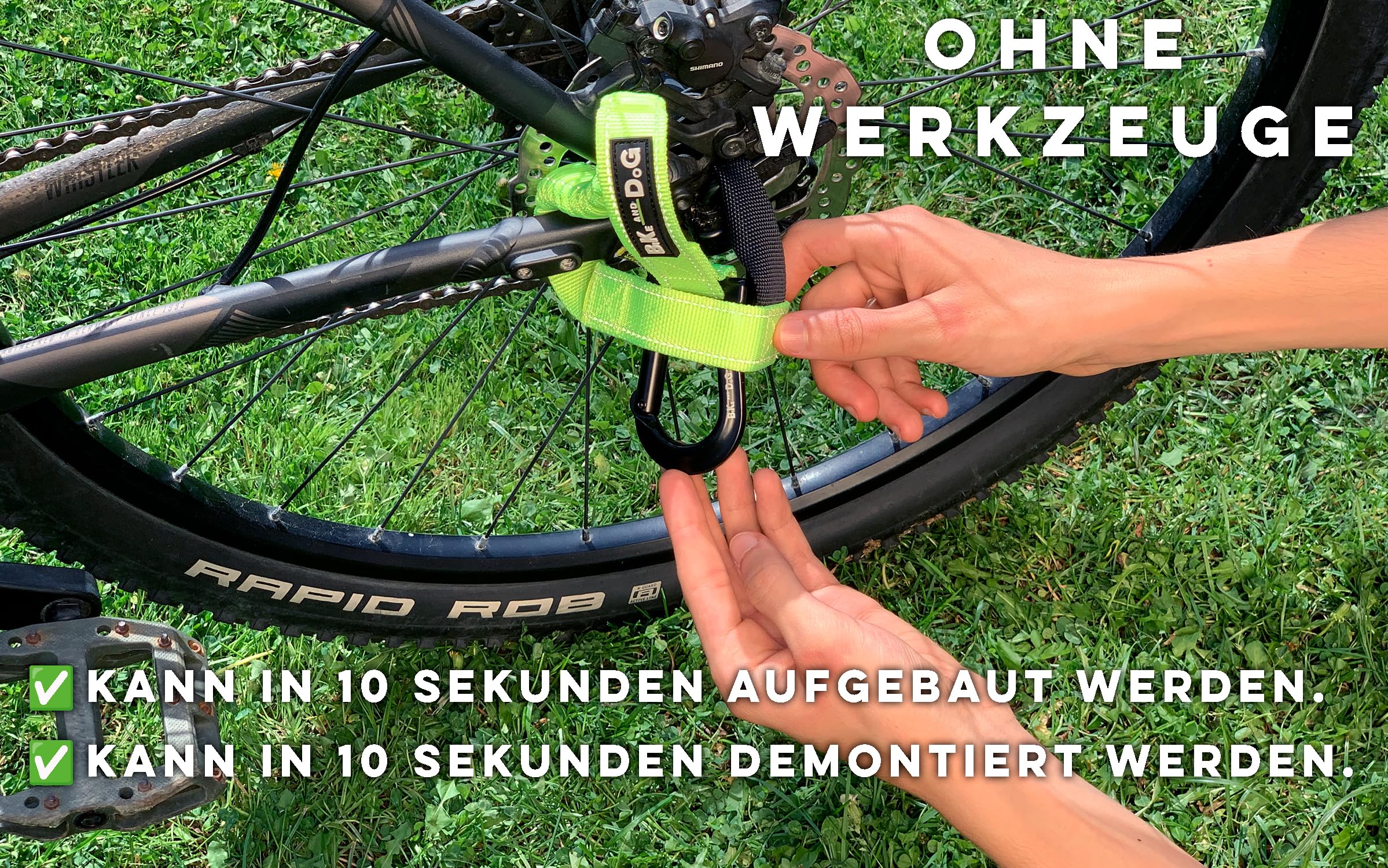 Hunde Fahrradleine und Hundegeschirr, Geschirr mit seitlichen Ringen, inklusive 2 speziellen Fahrrad-Kabelbindern. Patentiert. (Gelb, L) Haustier