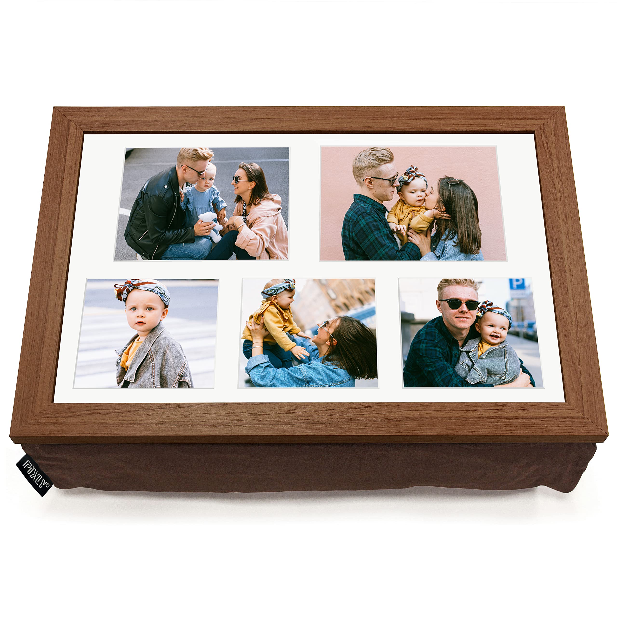 Pixlyยฎ Personalised Custom Collage Photo Cushioned Lap Tray Lap Top Serving Cushion with Bean Bag | Walnut Finish A3