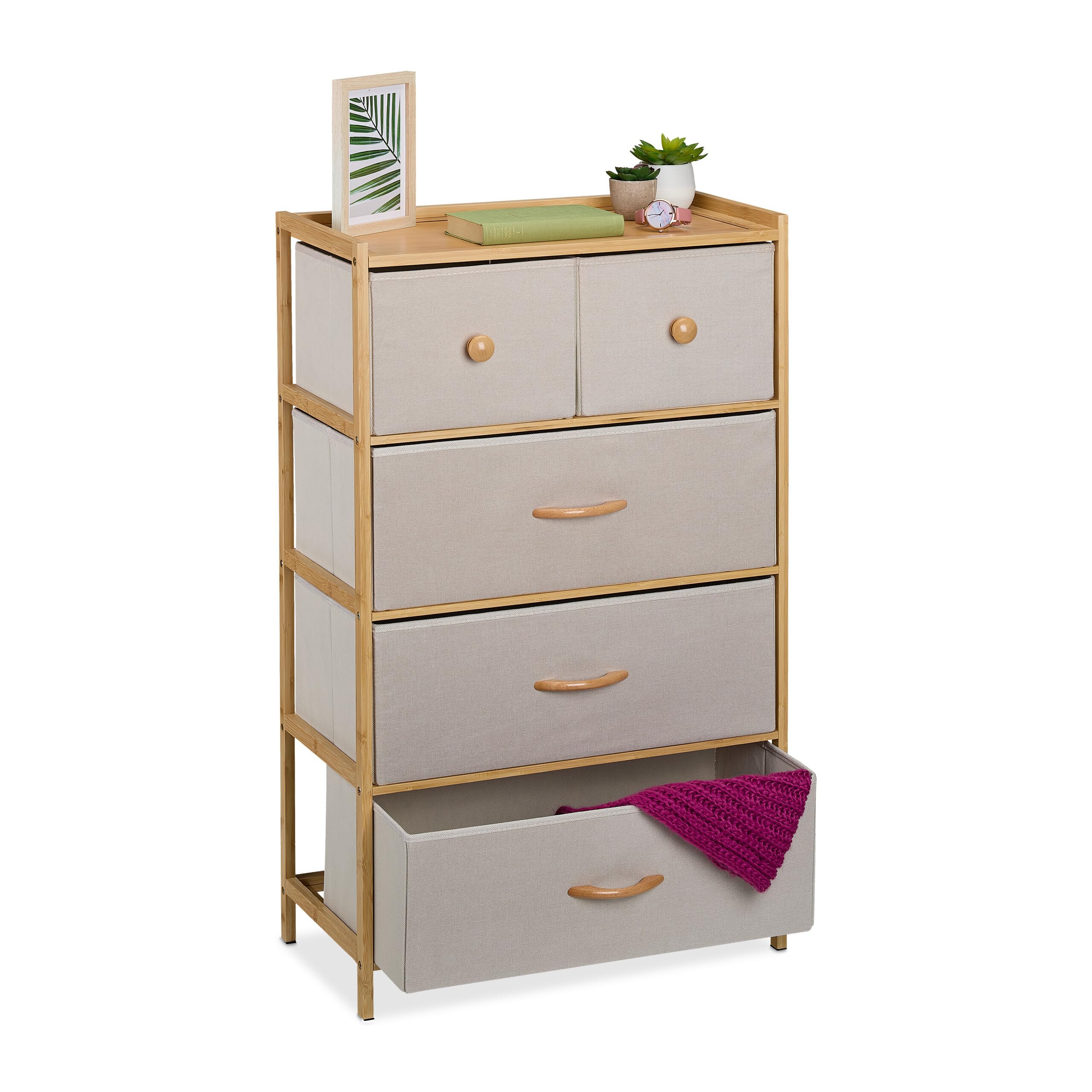 Cómoda de bambú con 5 cajones para organizar el pasillo o el dormitorio de forma elegante