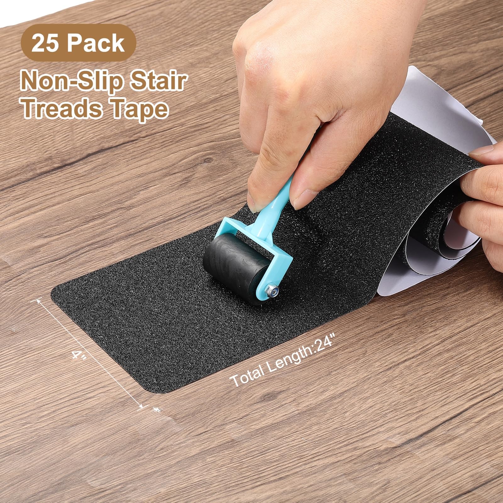 PATIKIL 10x61cm Cinta Antideslizante Negra Para Escalones, Paquete De 25 Tiras Autoadhesivas Antideslizantes Para Escalones De Madera