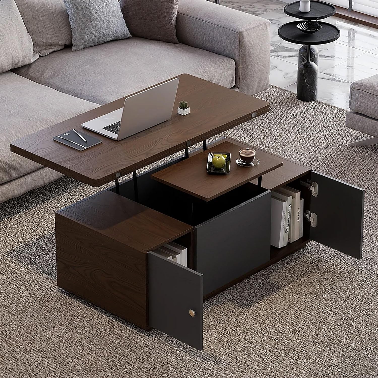 LuckLive Lift Top Coffee Table with Hidden Storage & Walnut Finish