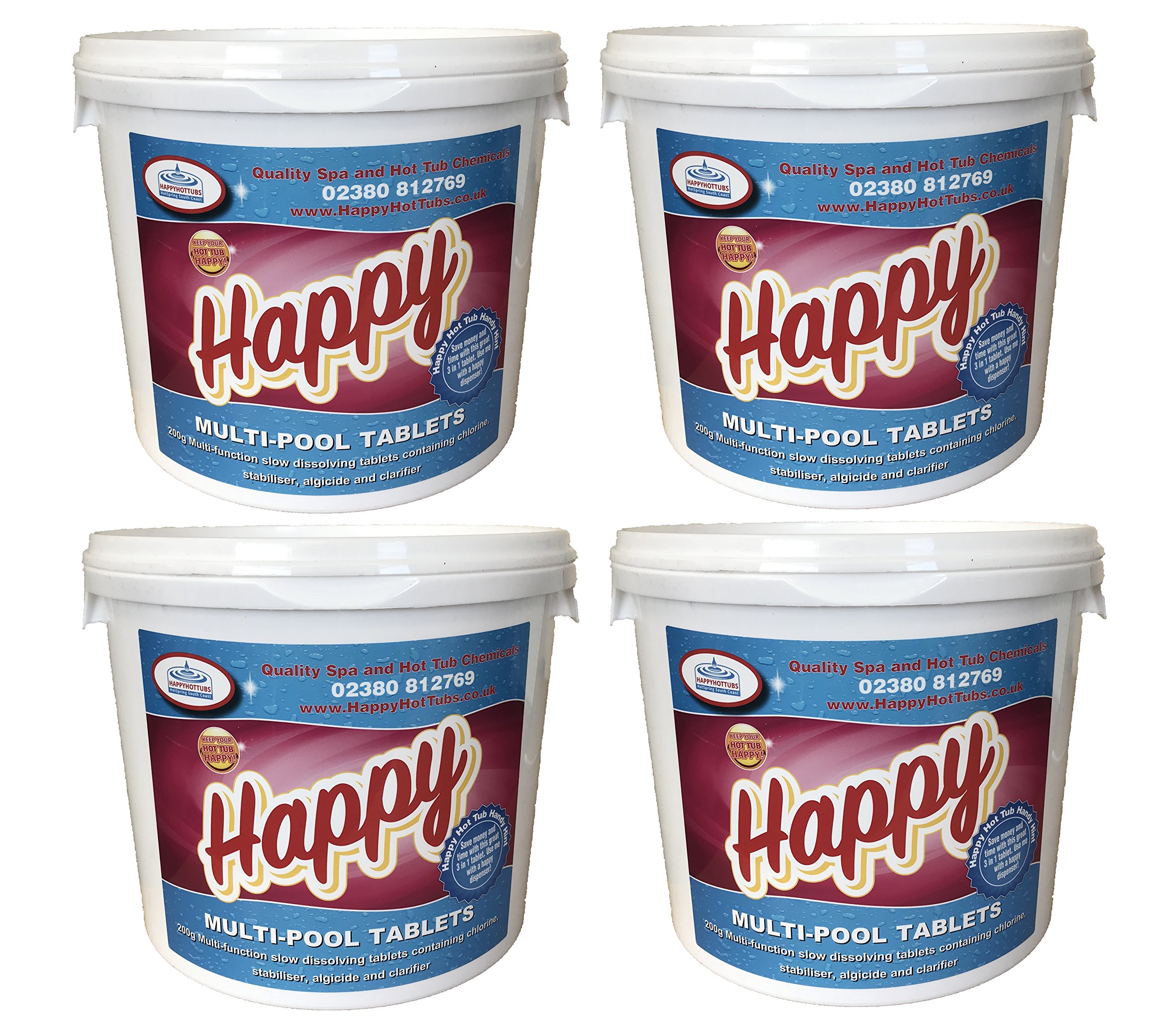 Happy Hot Tubs Multifunctional Large Chlorine Tablets 200g for Swimming Pools with Algaecide Clarifier Stabiliser (20kg)