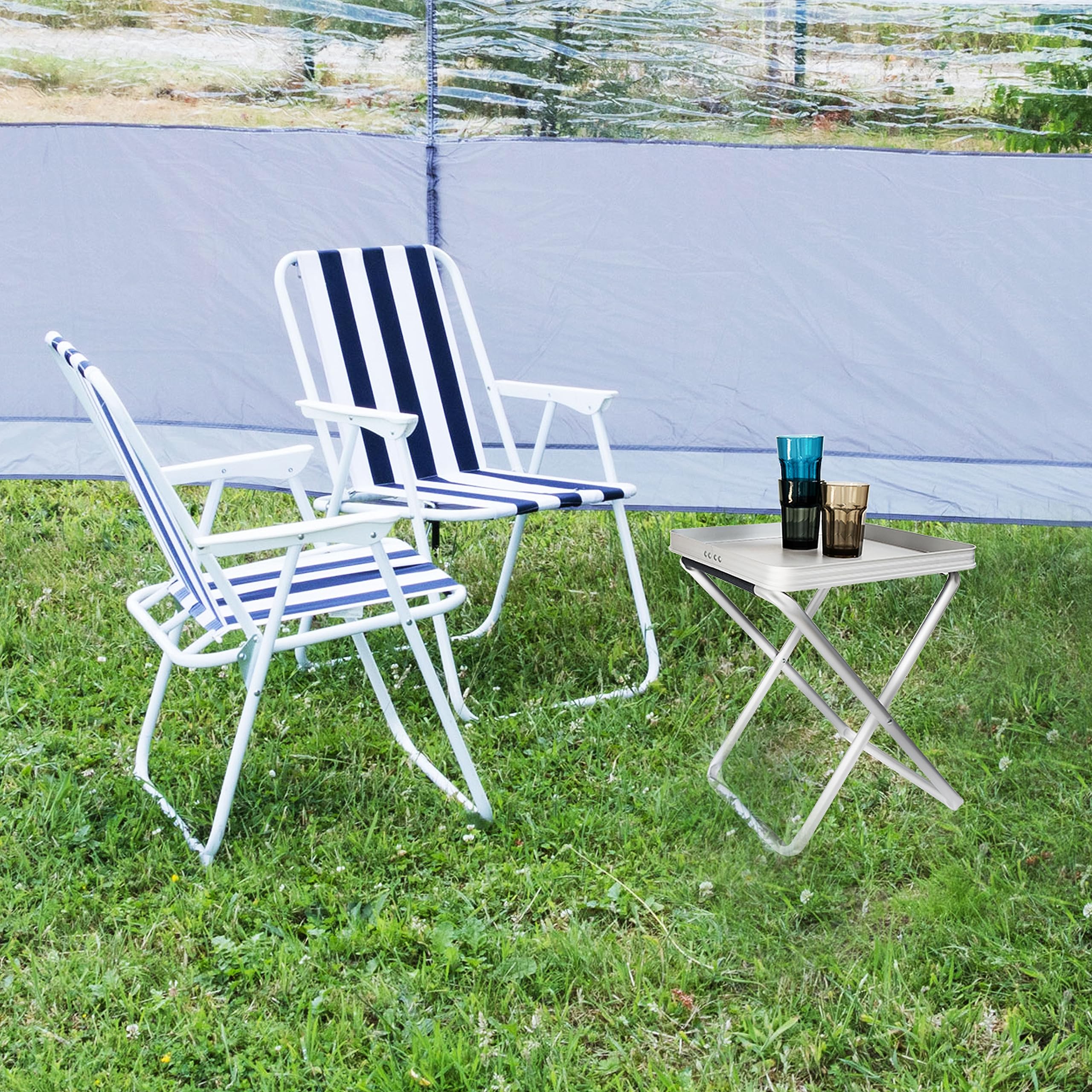 Alu Hocker mit MDF Tischplatte Tablett 40x40x47cm Aluminium Klapphocker Campinghocker Falthocker Angelhocker Campingtisch Wohnmobiltisch Wohnwagentisch klappbar handlicher Beistelltisch