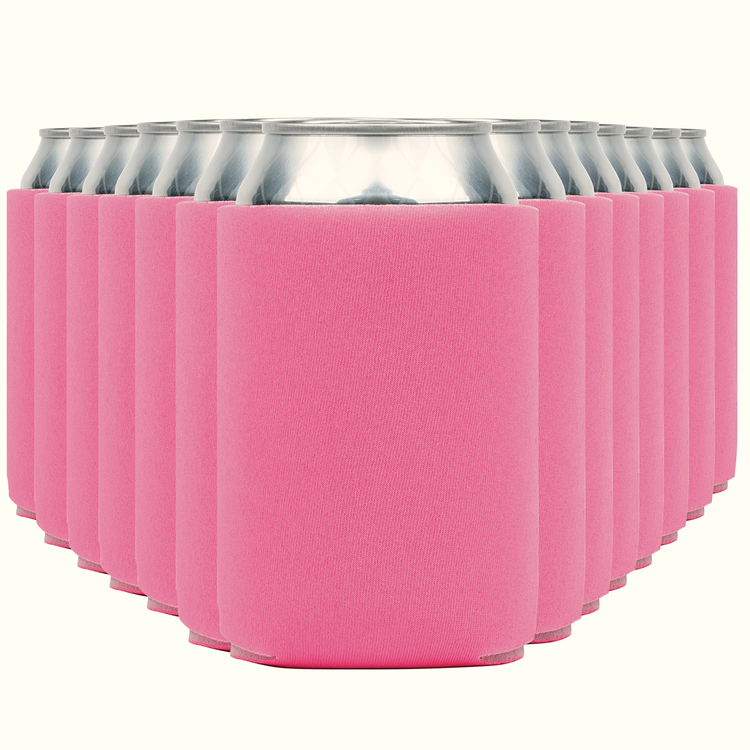Blank Beer Can Coolers Sleeves (14-Pack) Soft Insulated Beer Can Cooler Sleeves - HTV Friendly Plain Can Sleeves for Soda, Beer Cans & Bottles - Blanks for Vinyl Projects & Wedding Favors (Pink)