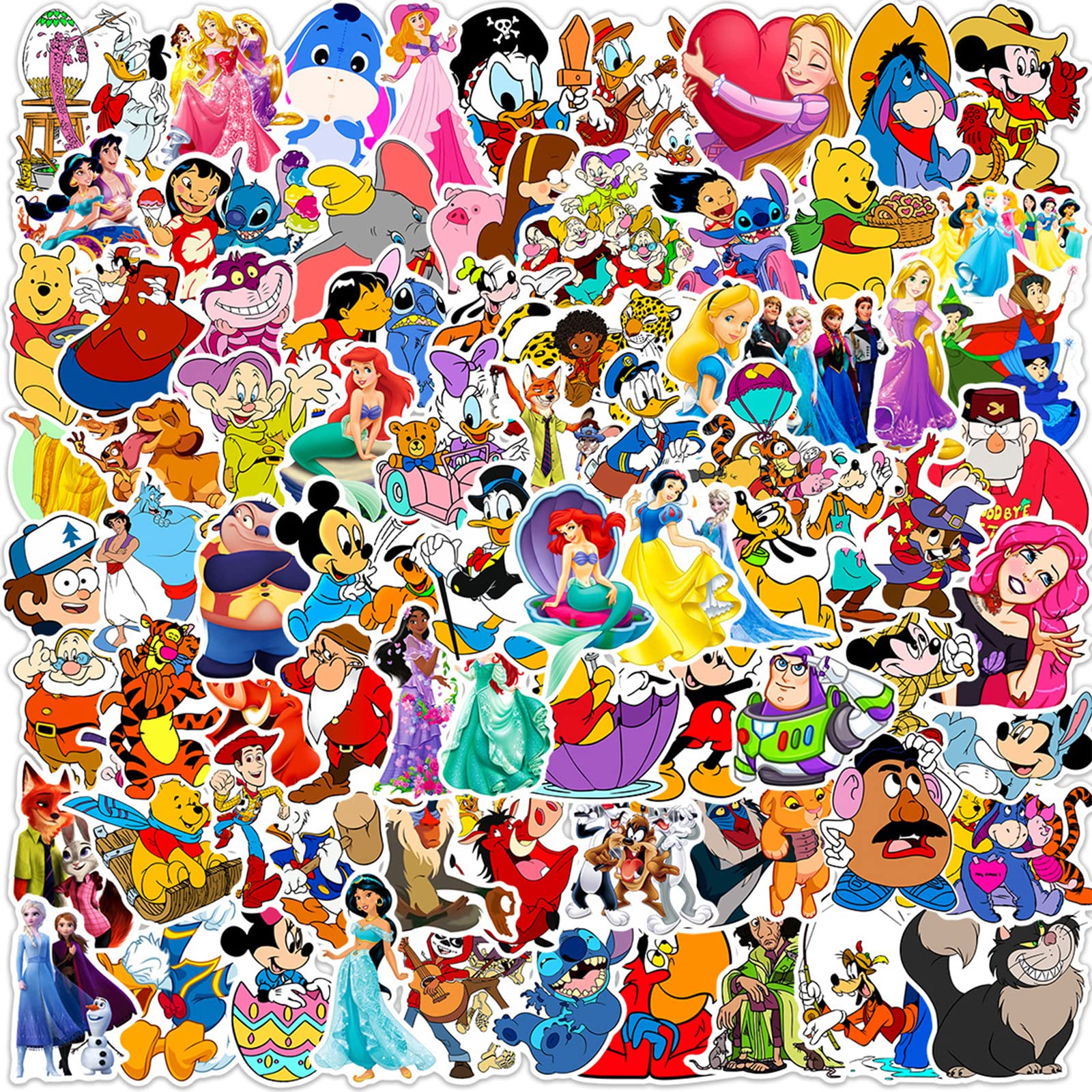 100 pegatinas de princesas, Princess Cartoon Stickers, Classic Fairy Beautiful Princess Stickers para monopatín DIY Decoración Laptop Tarjeta de regalo Coches Bicicleta