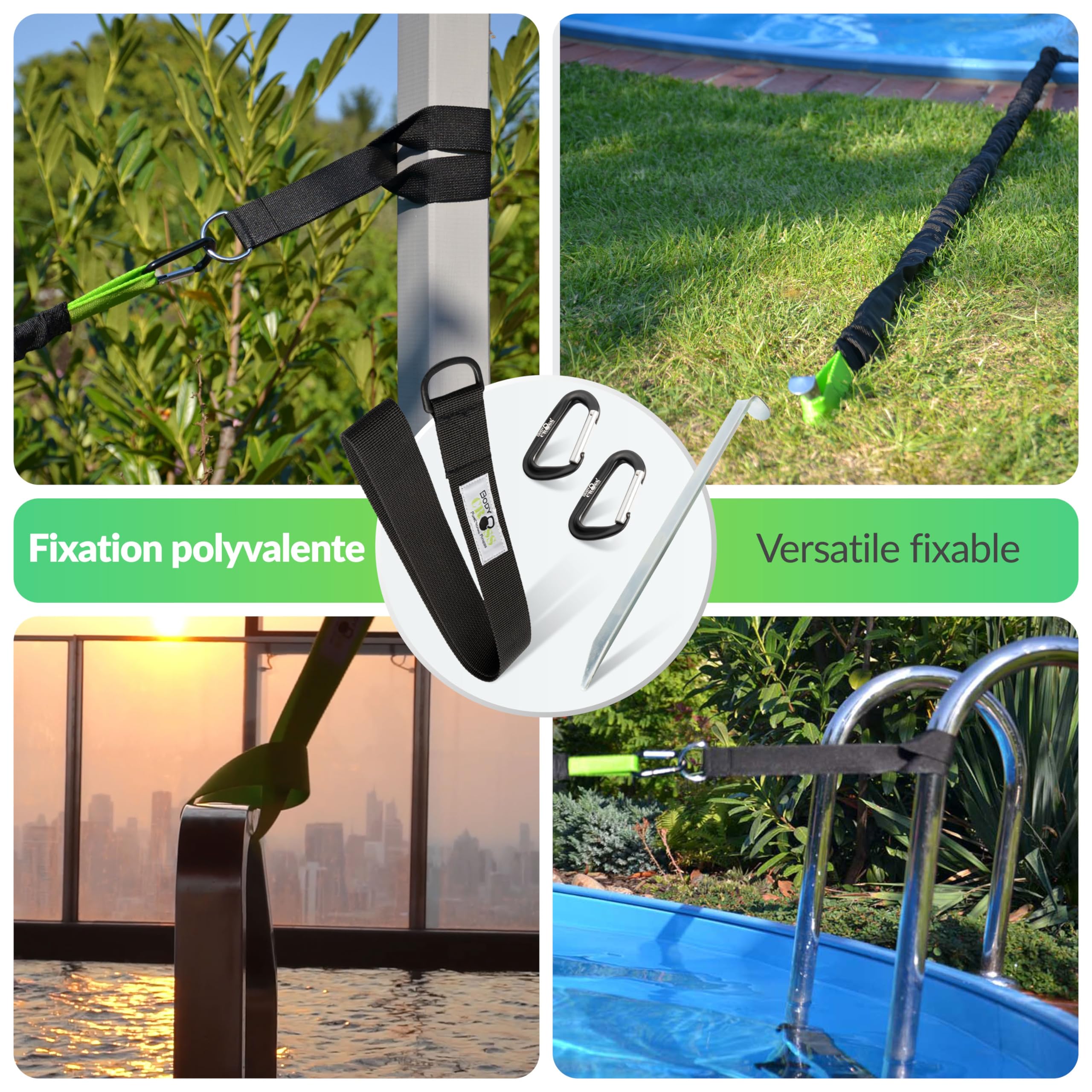 BODYCROSS Elastique Nage Piscine – Ceinture Cardio Premium avec Tube (1-20 kg), Entraîneur de Natation Extérieure Testé et Certifié