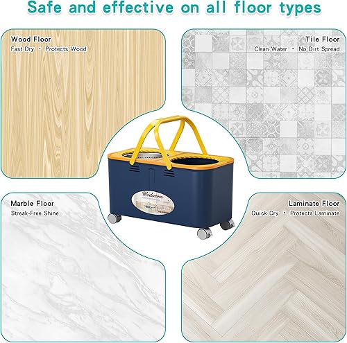 Miniatura 6 de Trapeador y cubo de generación 1 mejorados 2025 con ruedas giratorias de 360 para un fácil rodamiento, separación de agua limpia y sucia, escurridor