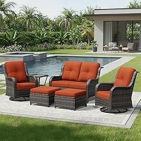 Vista 222 de Joyside Silla mecedora giratoria para exteriores para patio, mecedora de mimbre para exteriores con cojines de tela de olefina adecuada para porche