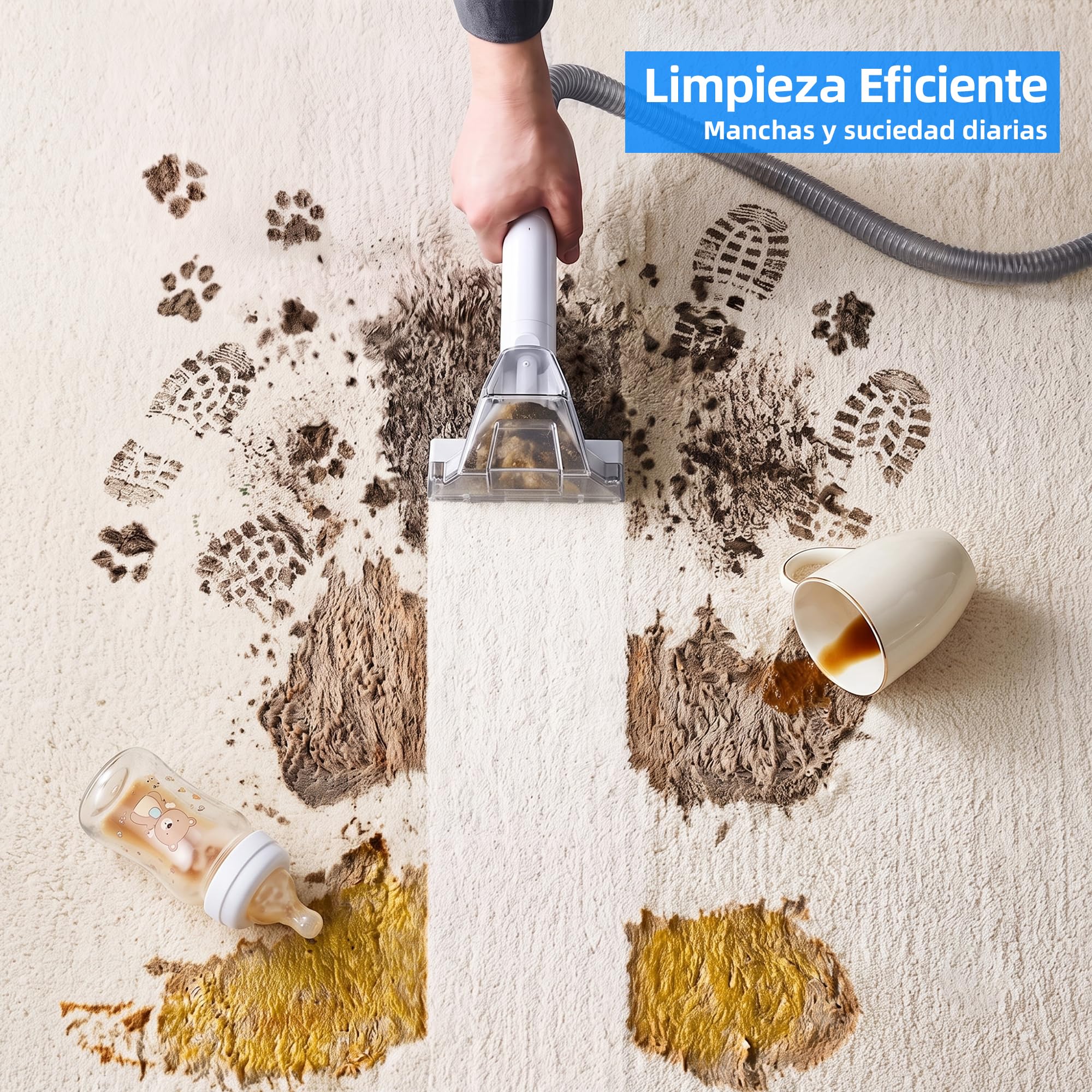ICARE Limpia Tapicerias 600W - 22kPa Aspiradora de Agua Tapiceria con det. | Limpiador de Alfombras Portátil con Líquido Limpiador - con Autolimpieza, para Sofá, Alfombras, Felpudos, Coche y Mascotas