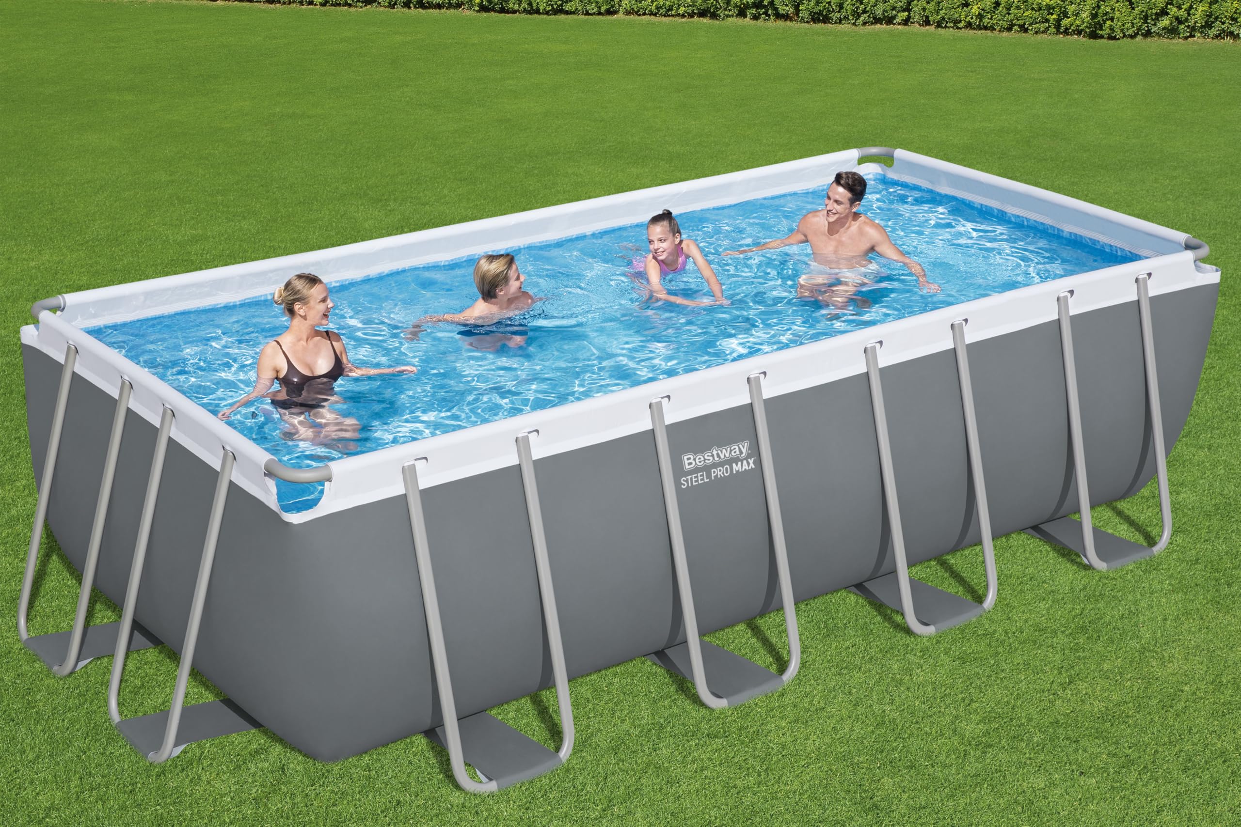 Bestway Power Steel Frame Pool Komplett-Set mit Sandfilteranlage 488 x 244 x 122 cm, grau, eckig