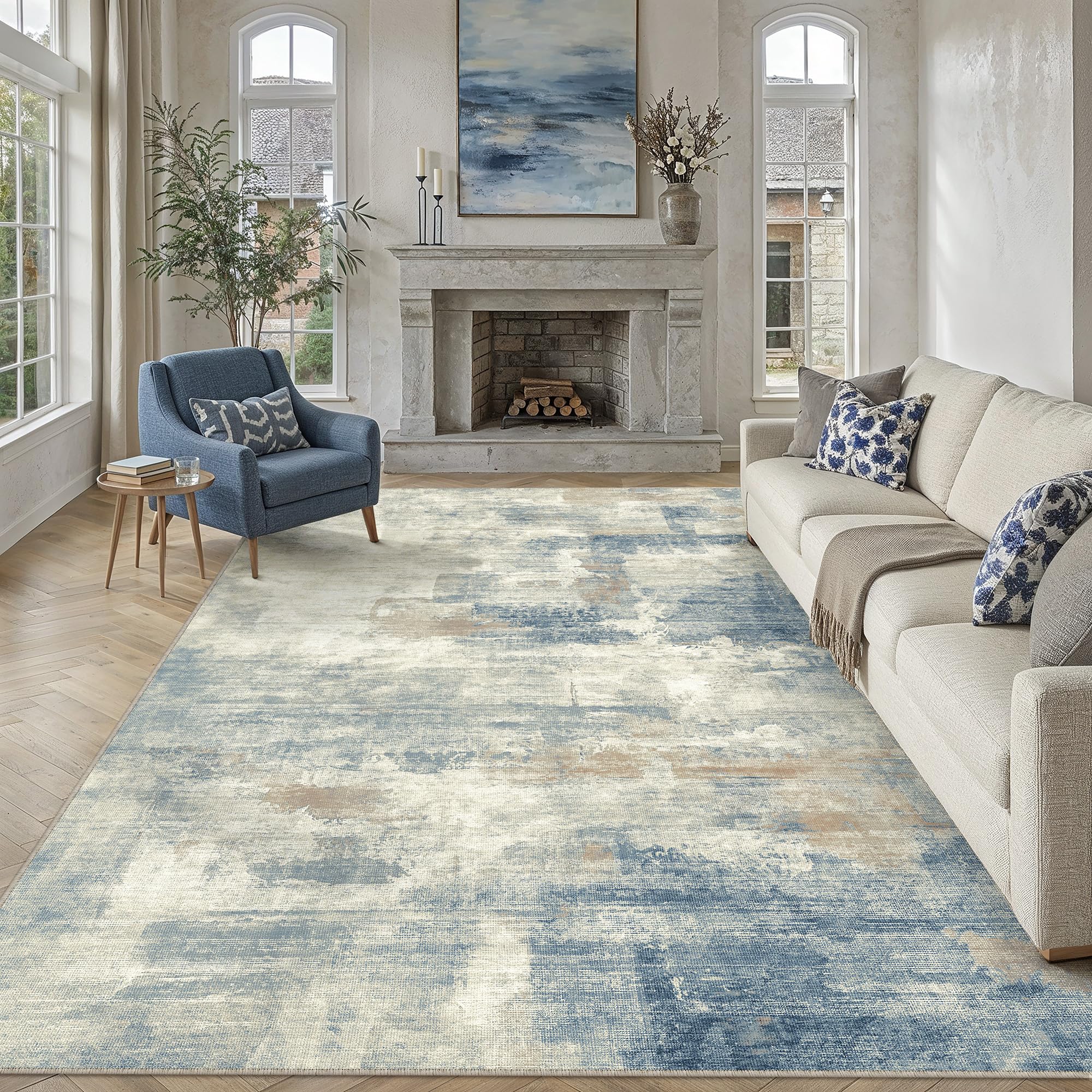 PureCozy Rugs Living Room Rug 200x300cm Blue Brown Washable
